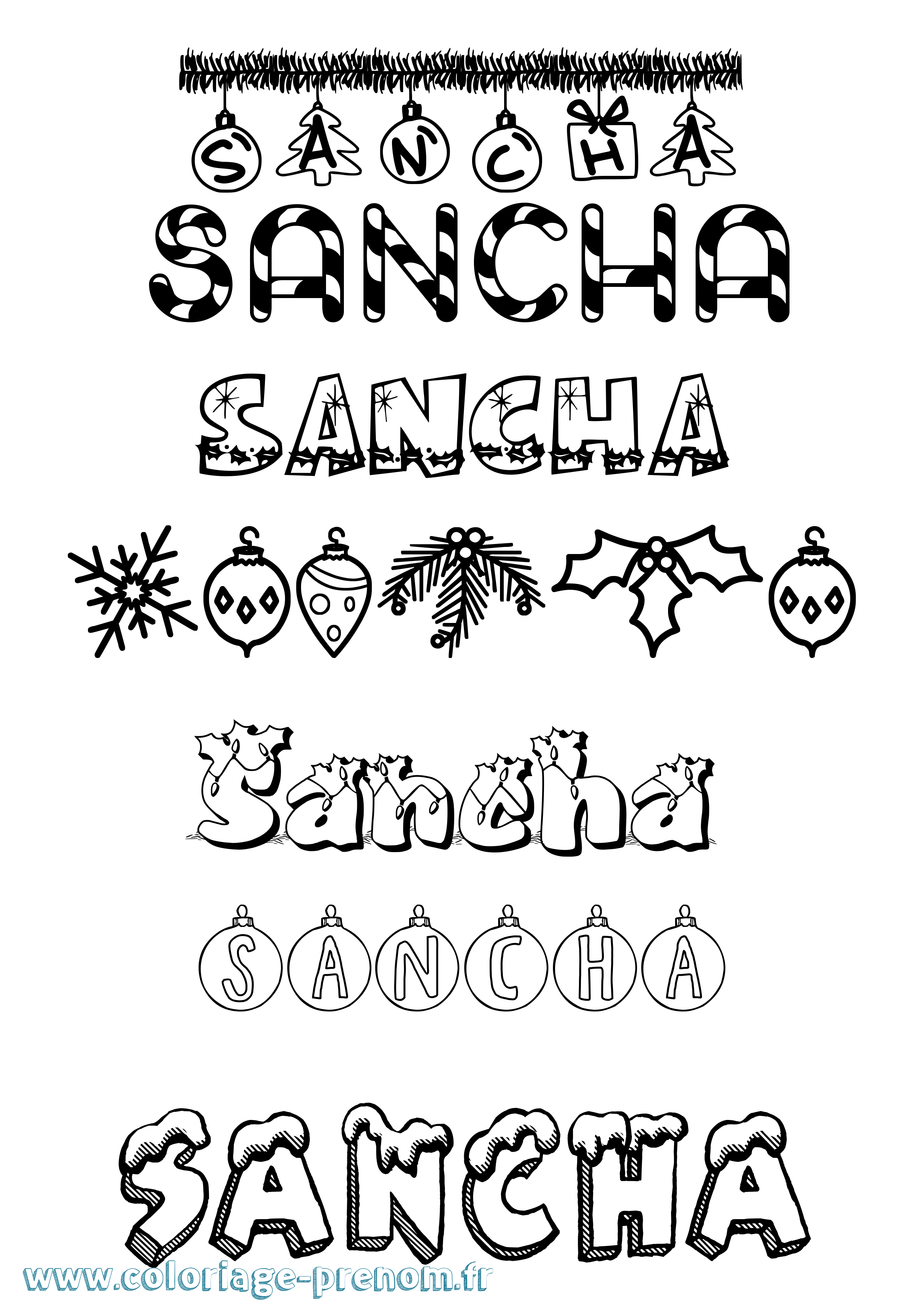 Coloriage prénom Sancha Noël