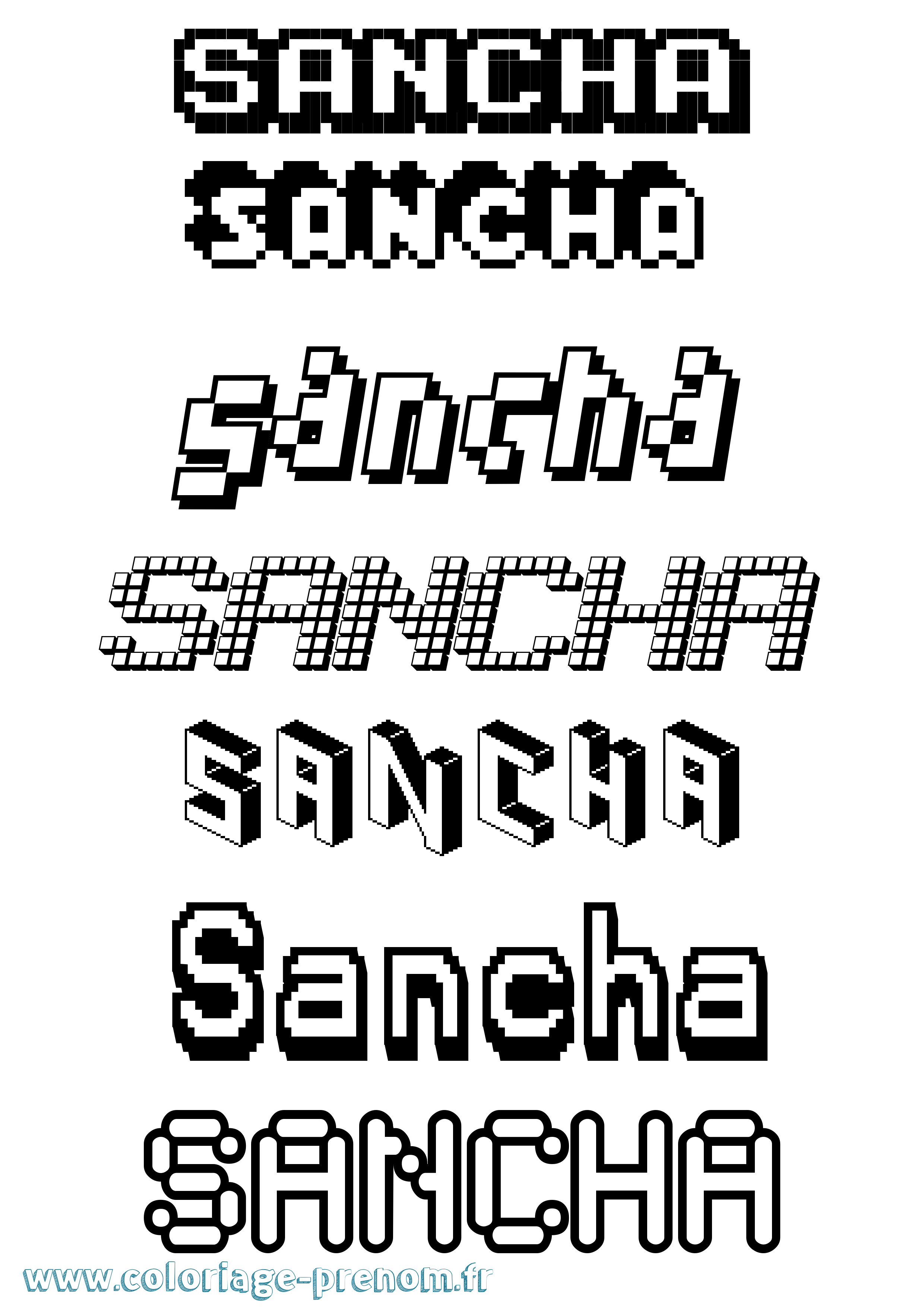 Coloriage prénom Sancha Pixel