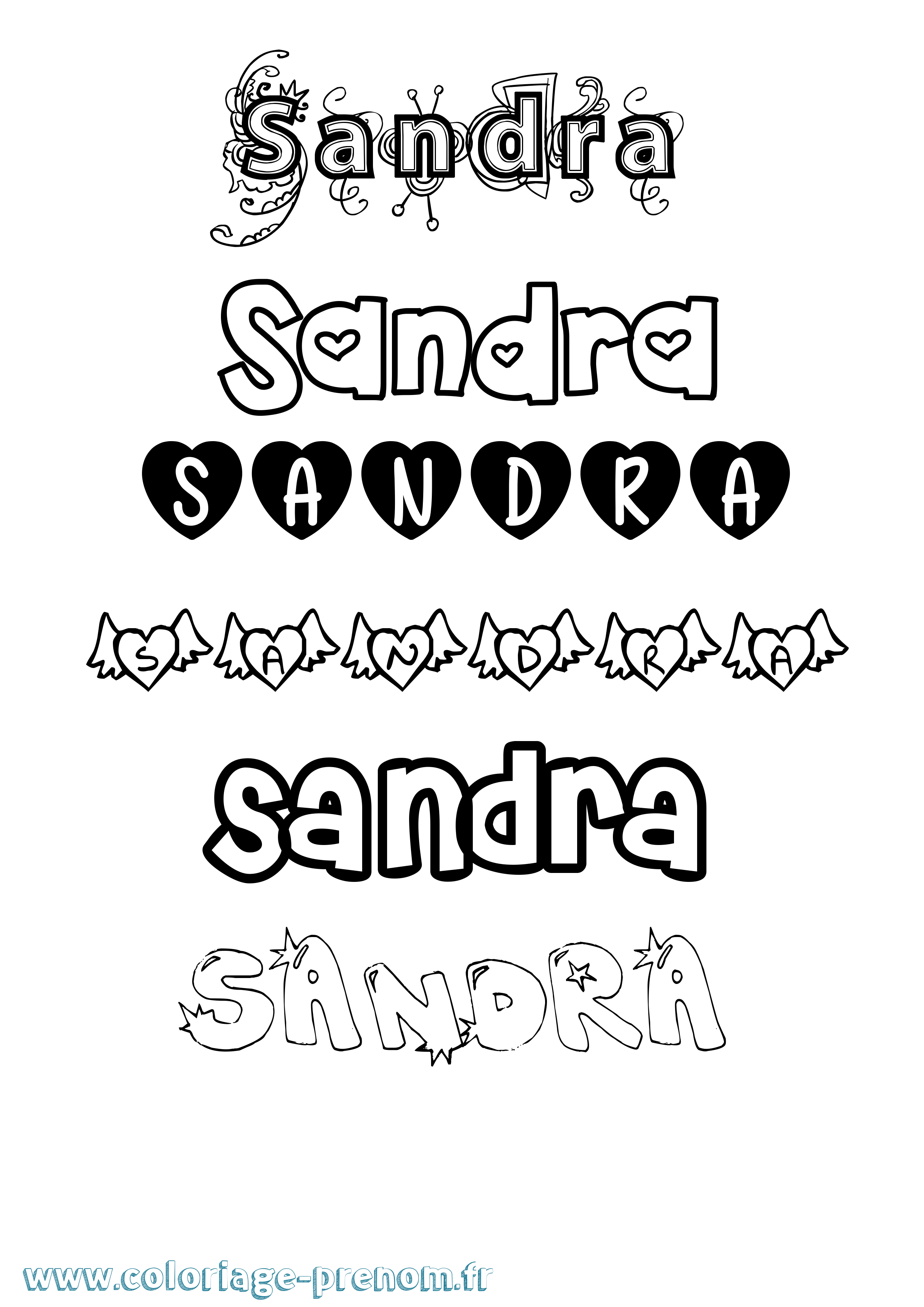 Coloriage prénom Sandra Girly