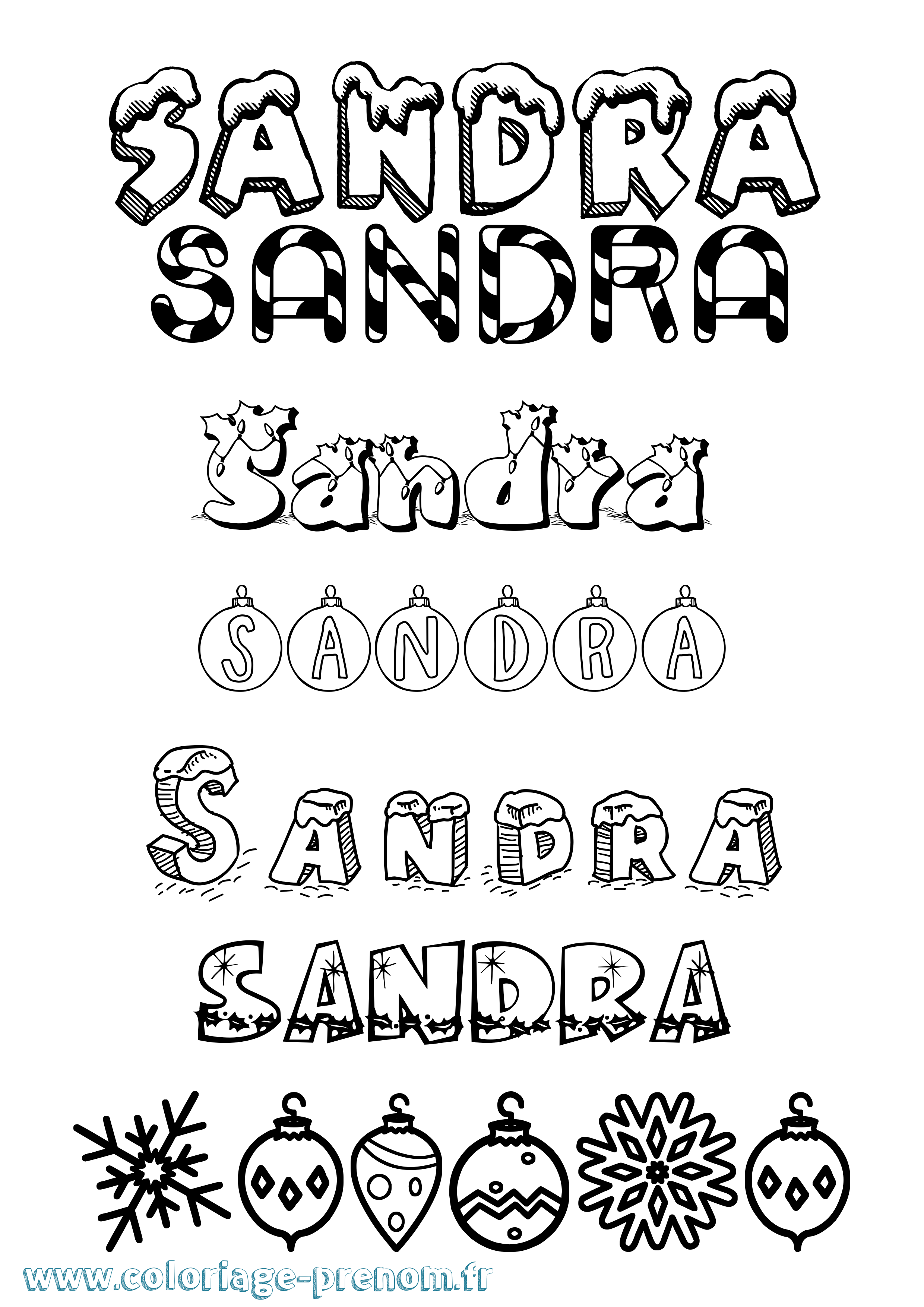 Coloriage prénom Sandra Noël