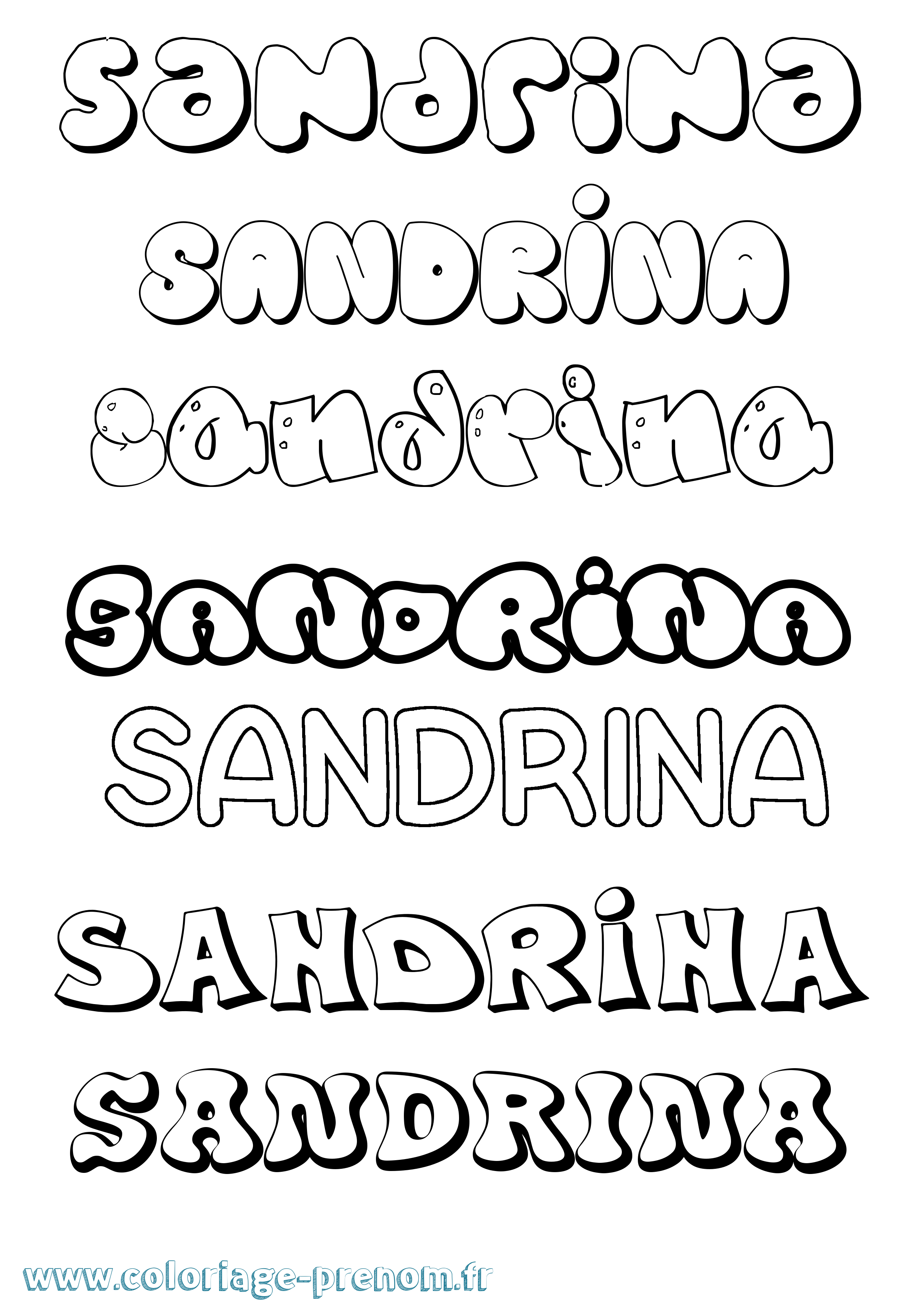 Coloriage prénom Sandrina Bubble
