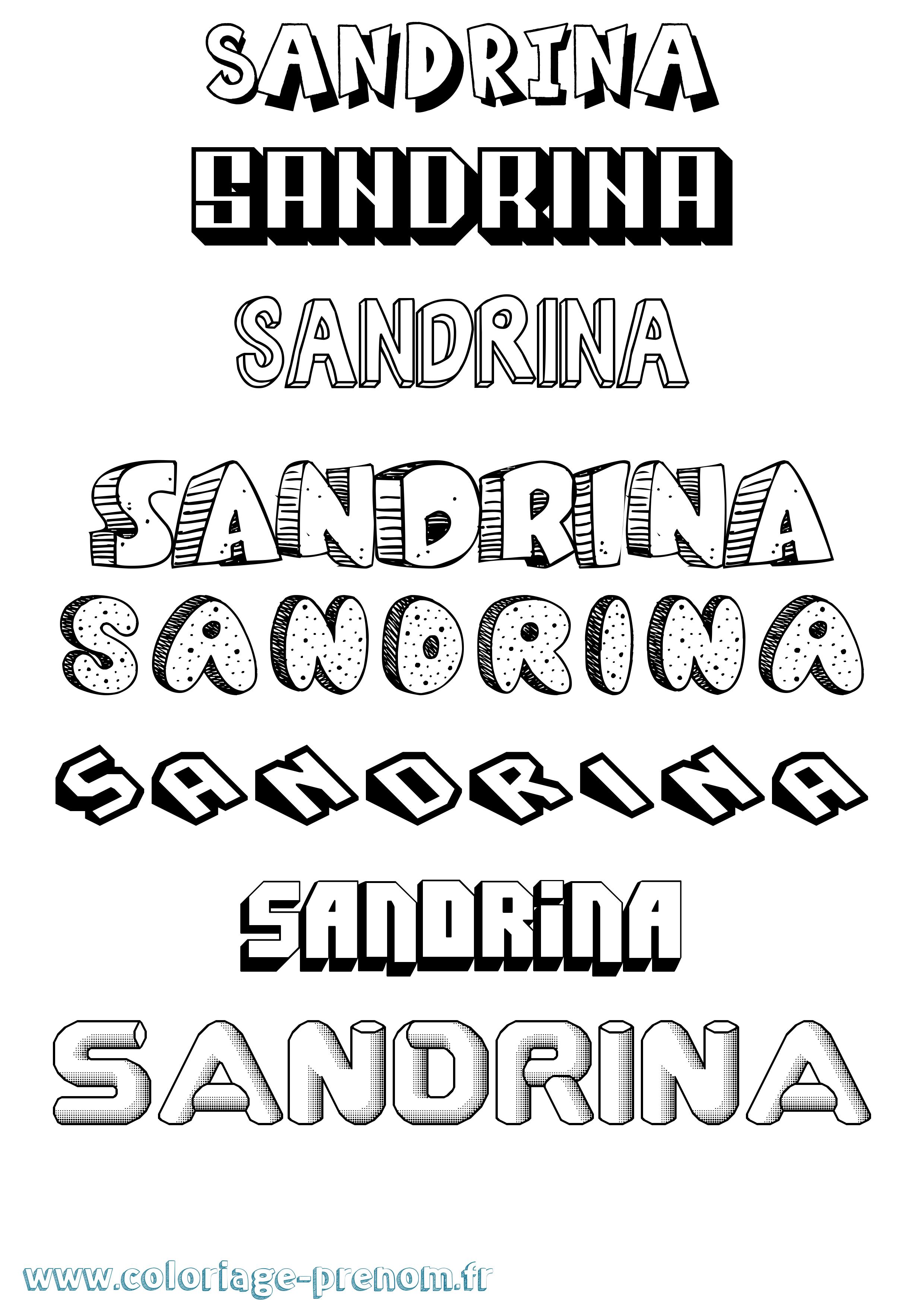 Coloriage prénom Sandrina Effet 3D