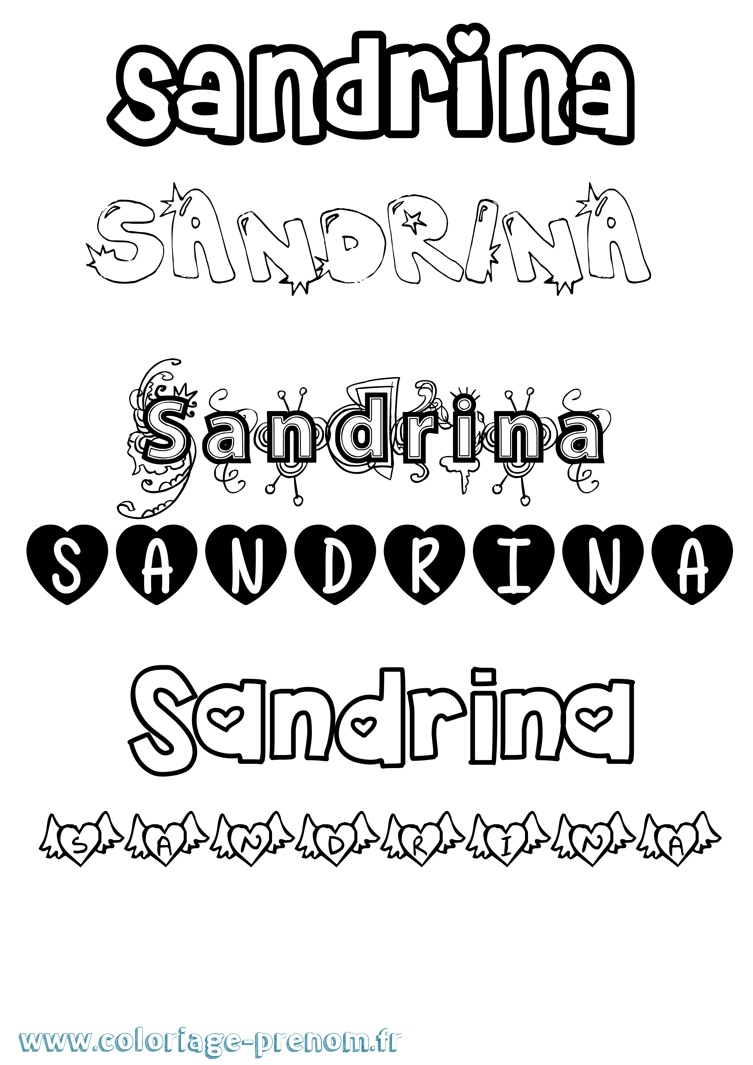 Coloriage prénom Sandrina Girly