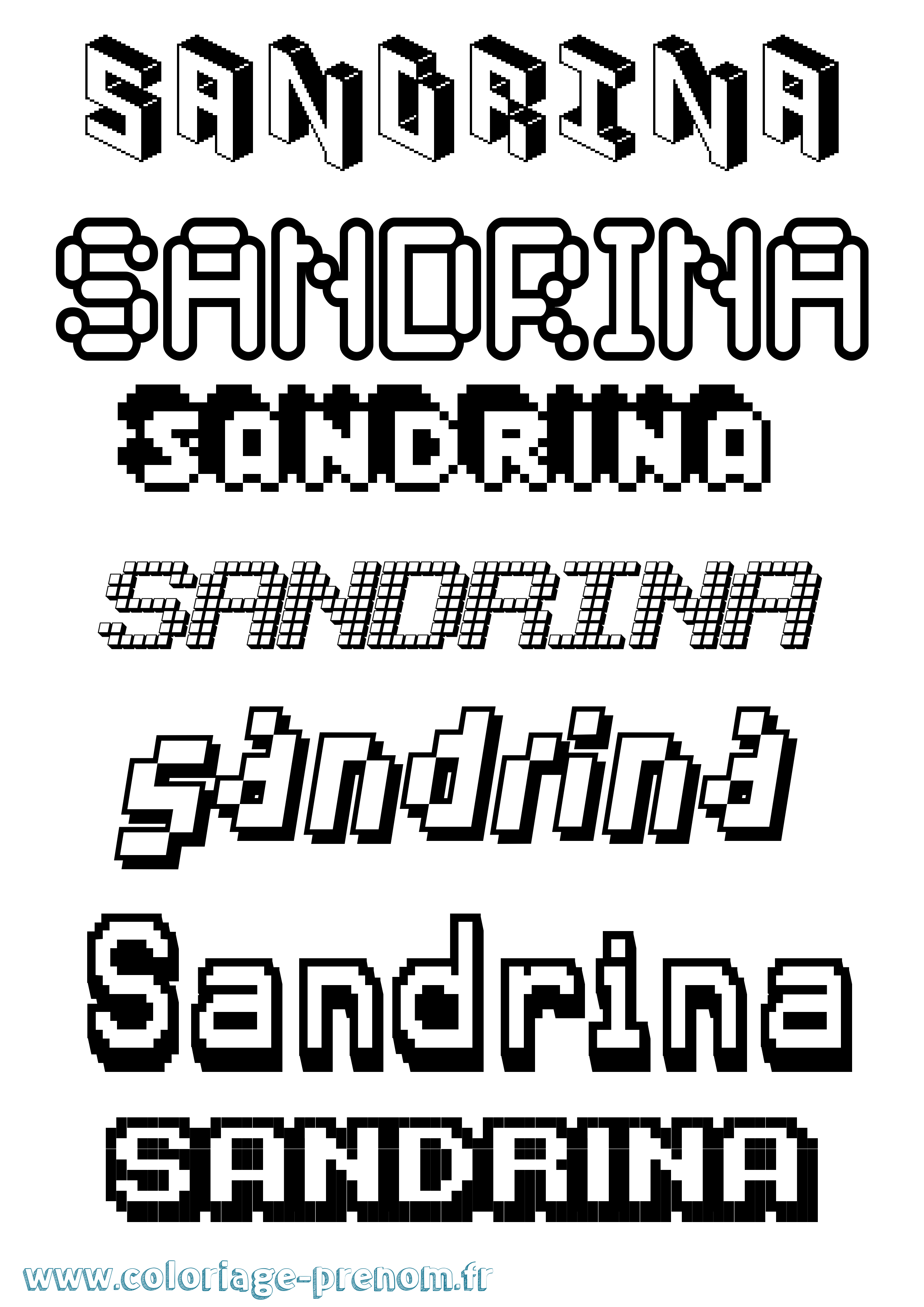 Coloriage prénom Sandrina Pixel