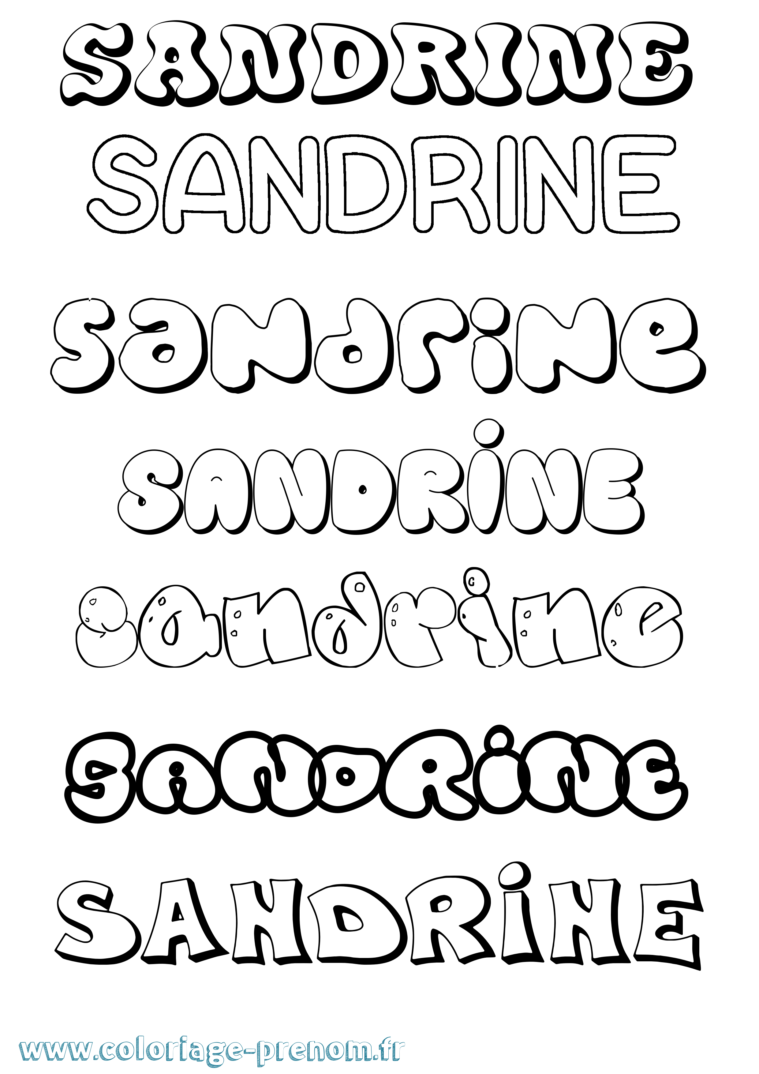 Coloriage prénom Sandrine Bubble