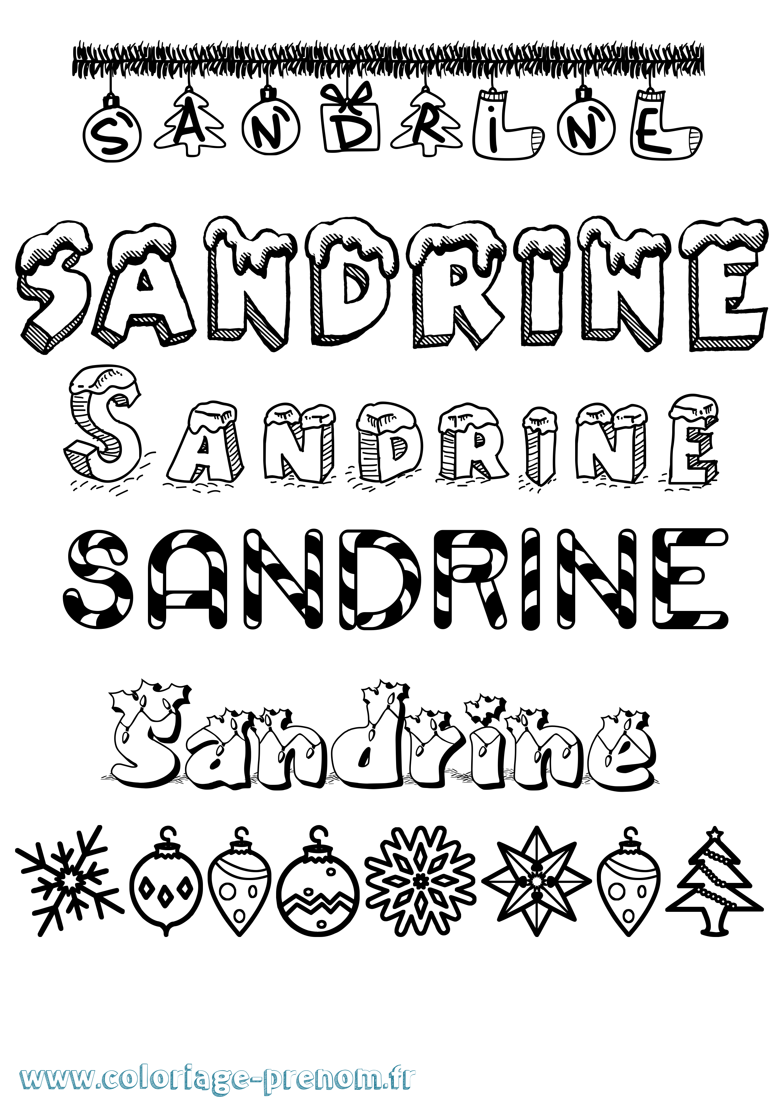 Coloriage prénom Sandrine Noël