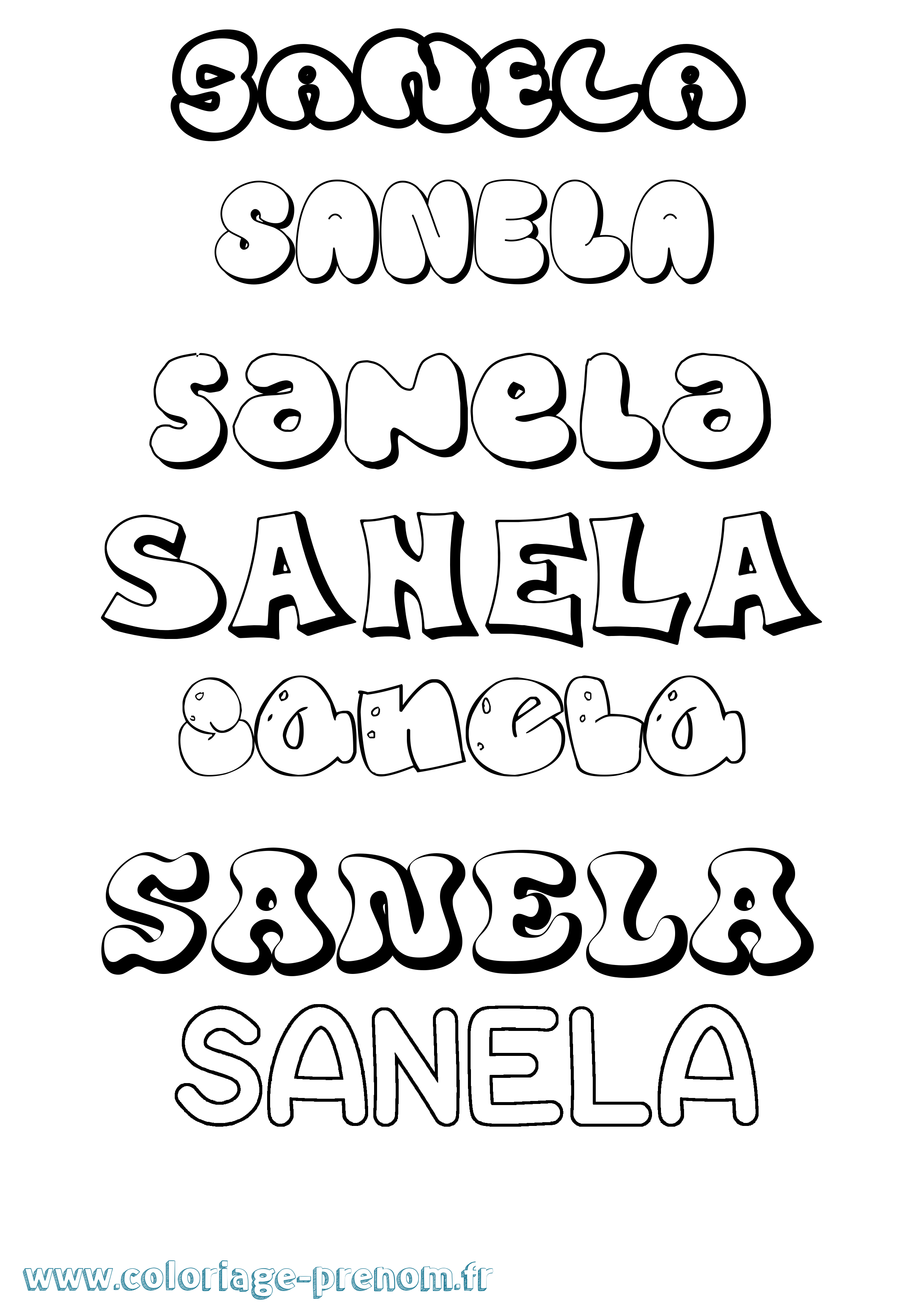 Coloriage prénom Sanela Bubble