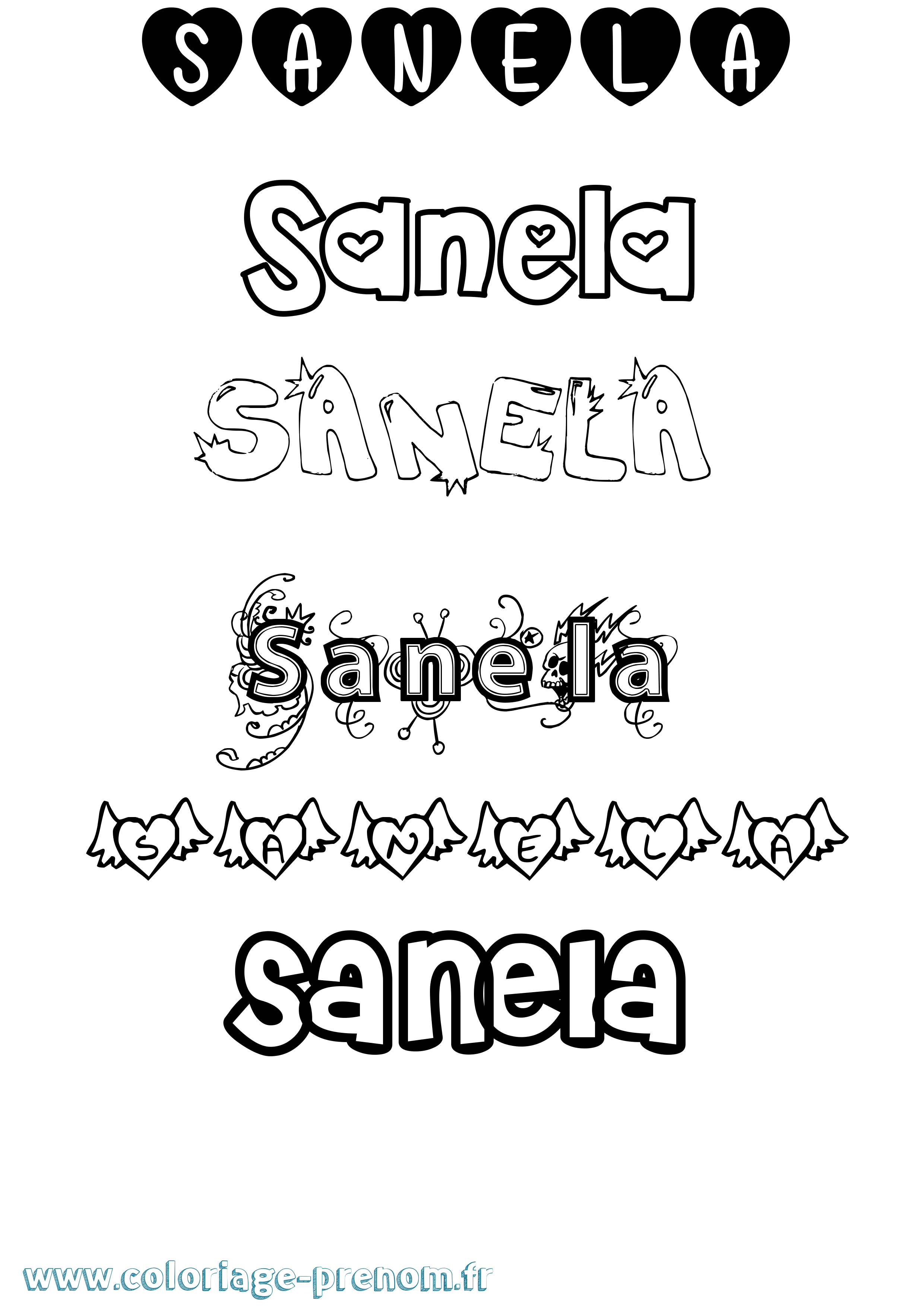 Coloriage prénom Sanela Girly