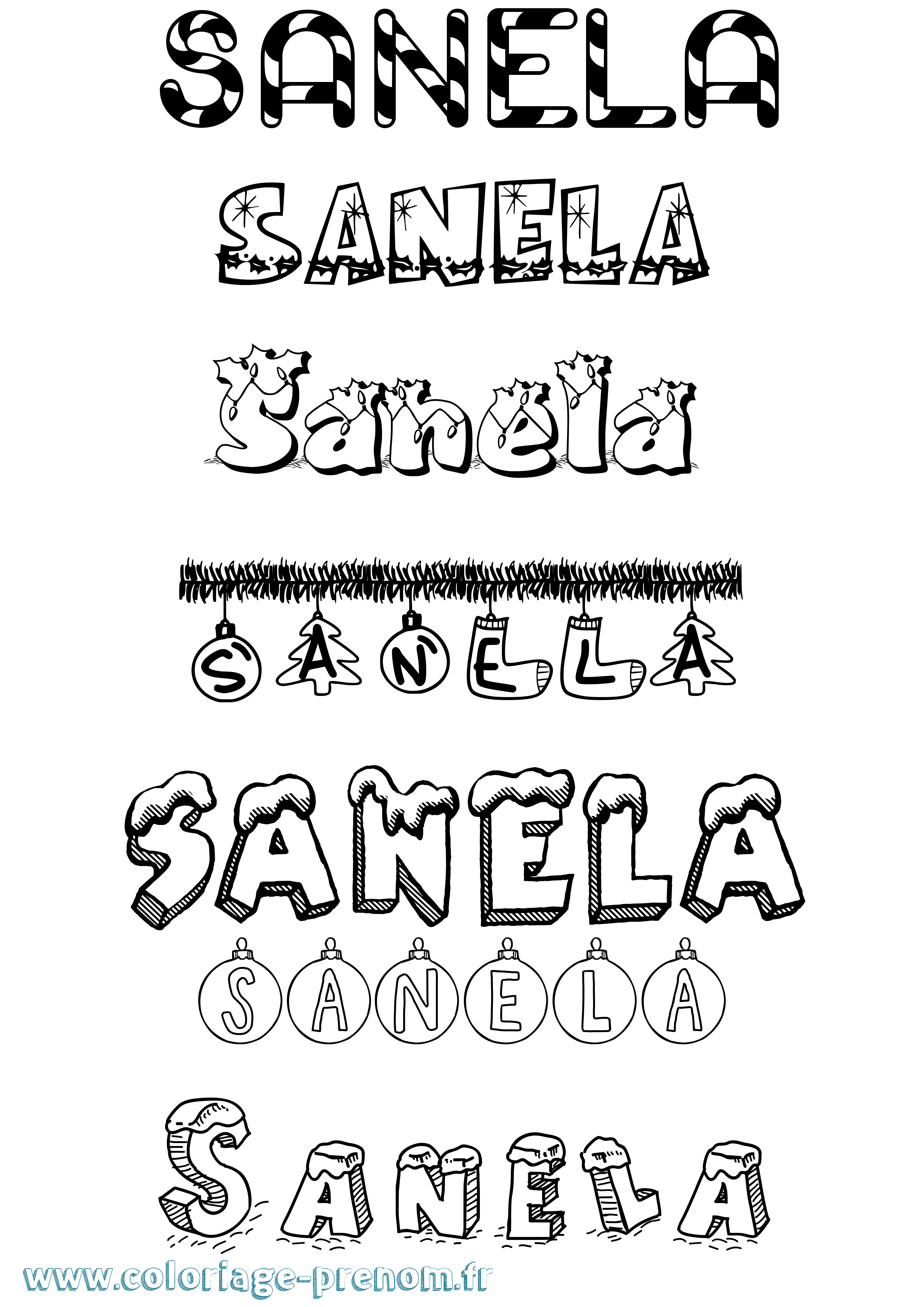 Coloriage prénom Sanela Noël