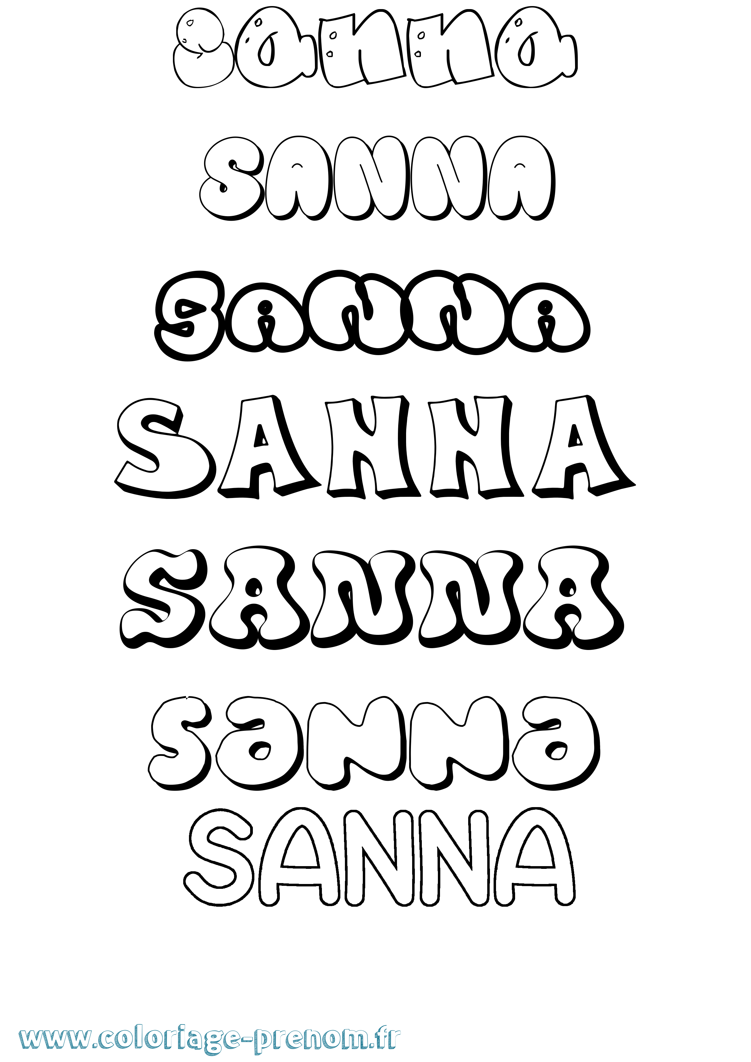 Coloriage prénom Sanna Bubble