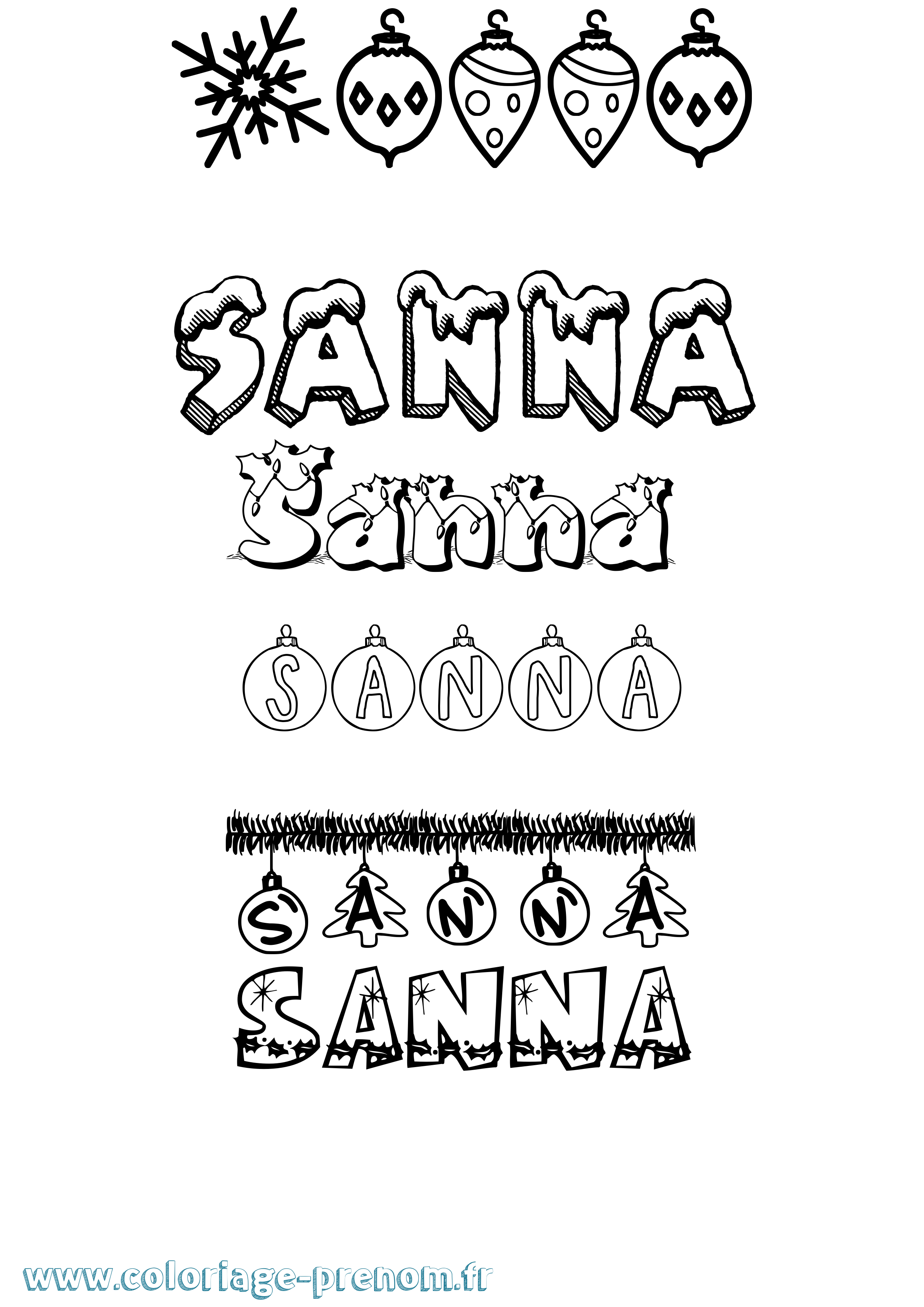 Coloriage prénom Sanna Noël