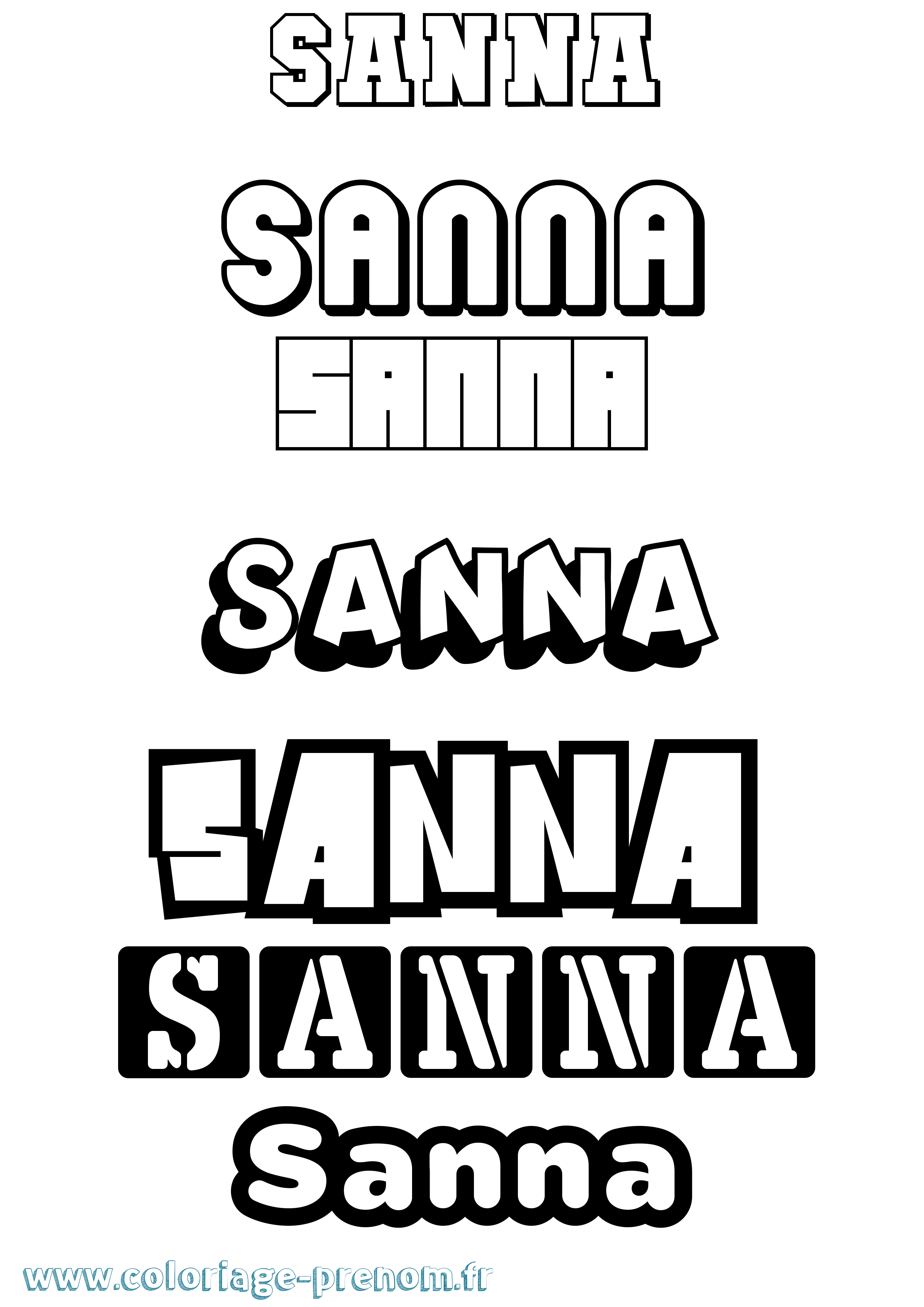 Coloriage prénom Sanna Simple