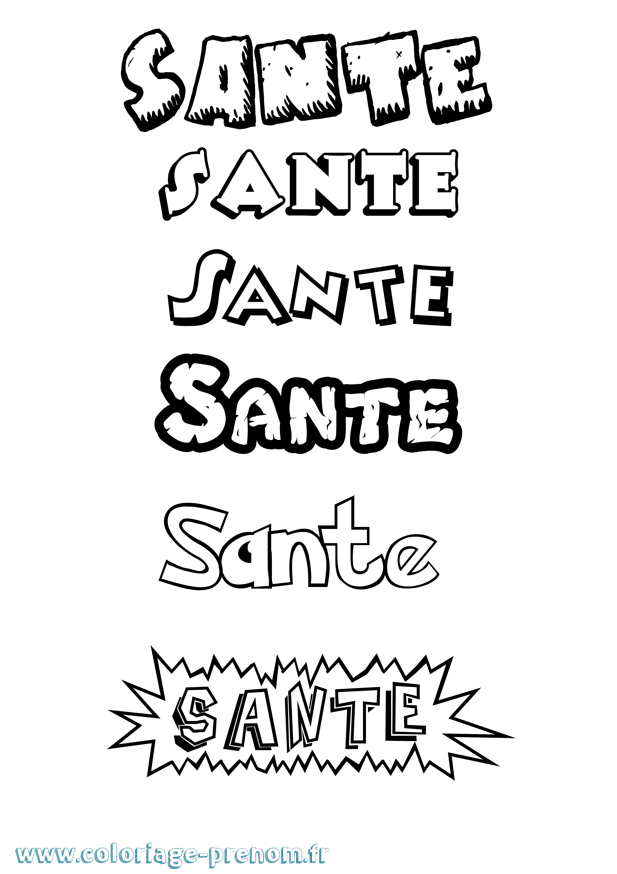 Coloriage prénom Sante Dessin Animé