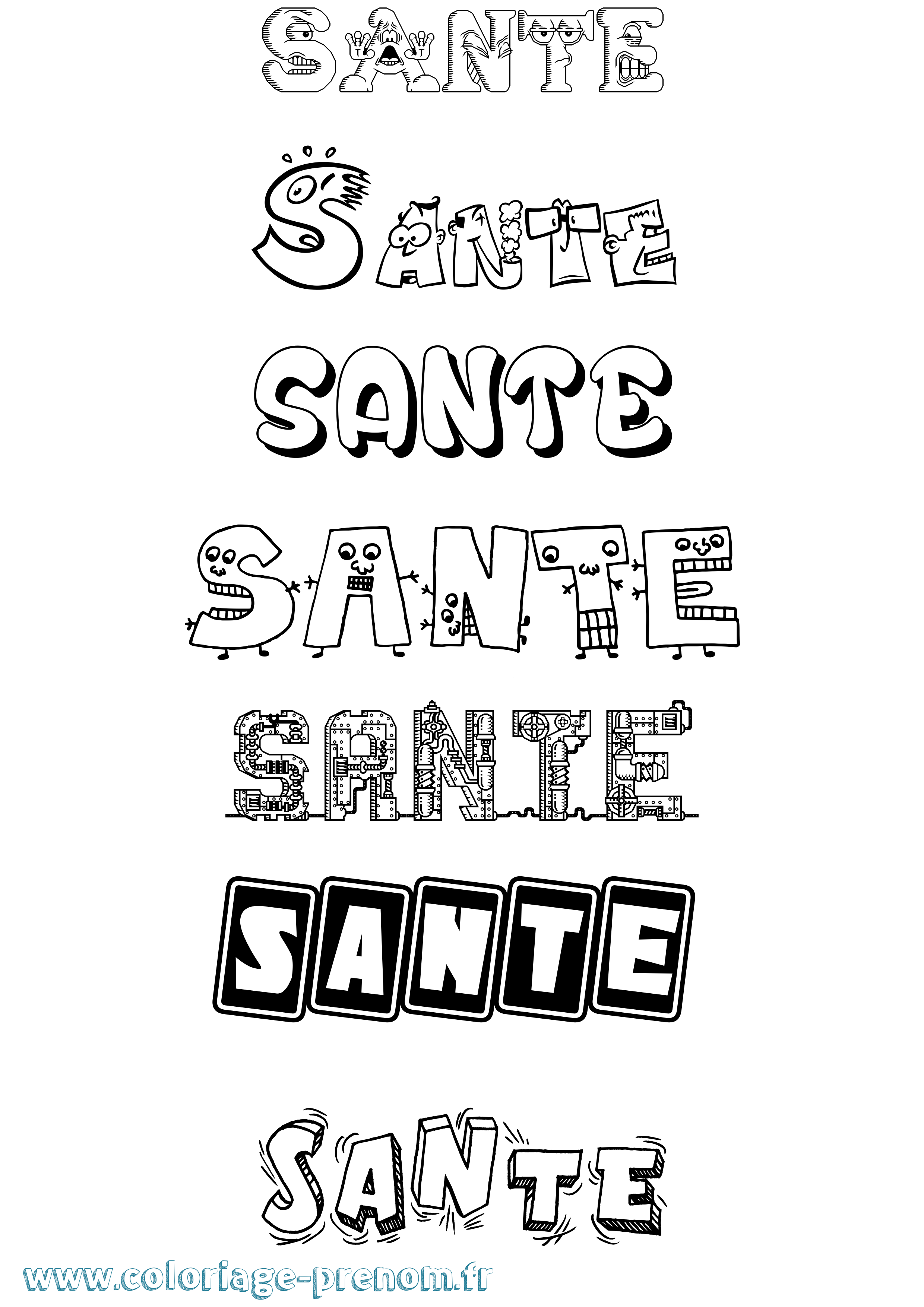 Coloriage prénom Sante Fun