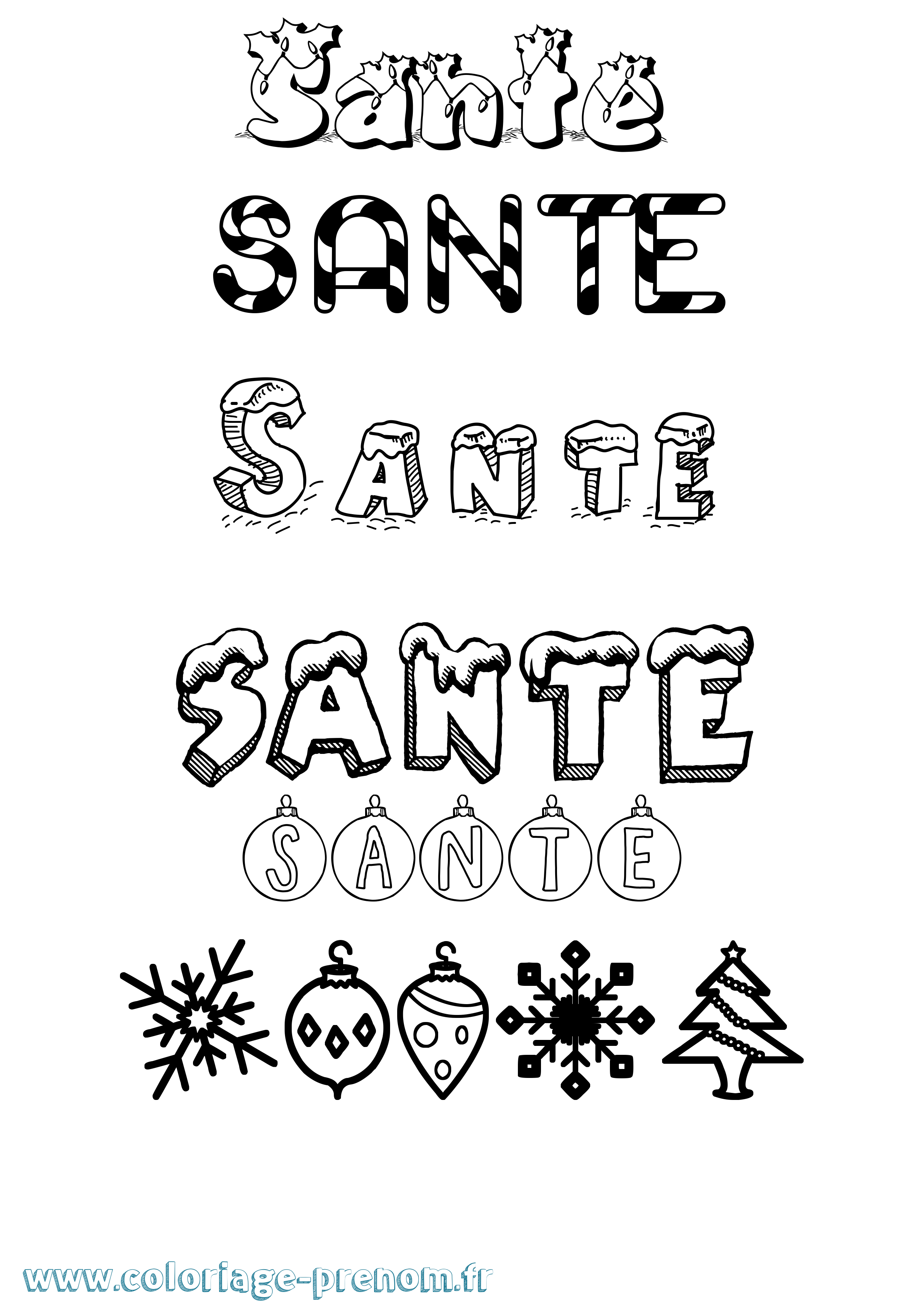 Coloriage prénom Sante Noël