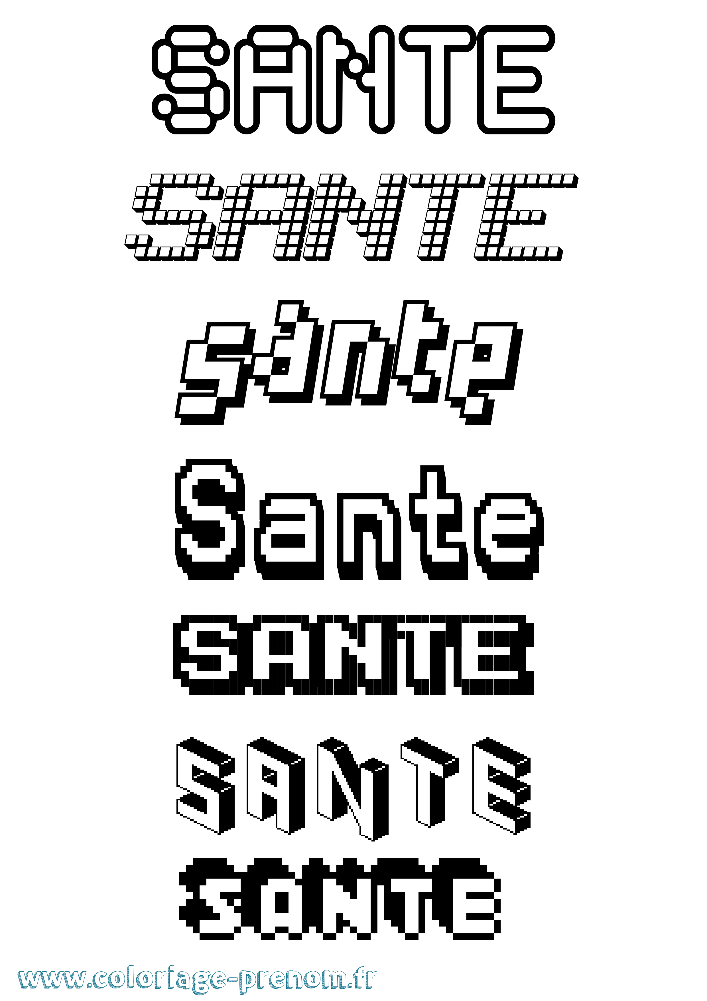 Coloriage prénom Sante Pixel