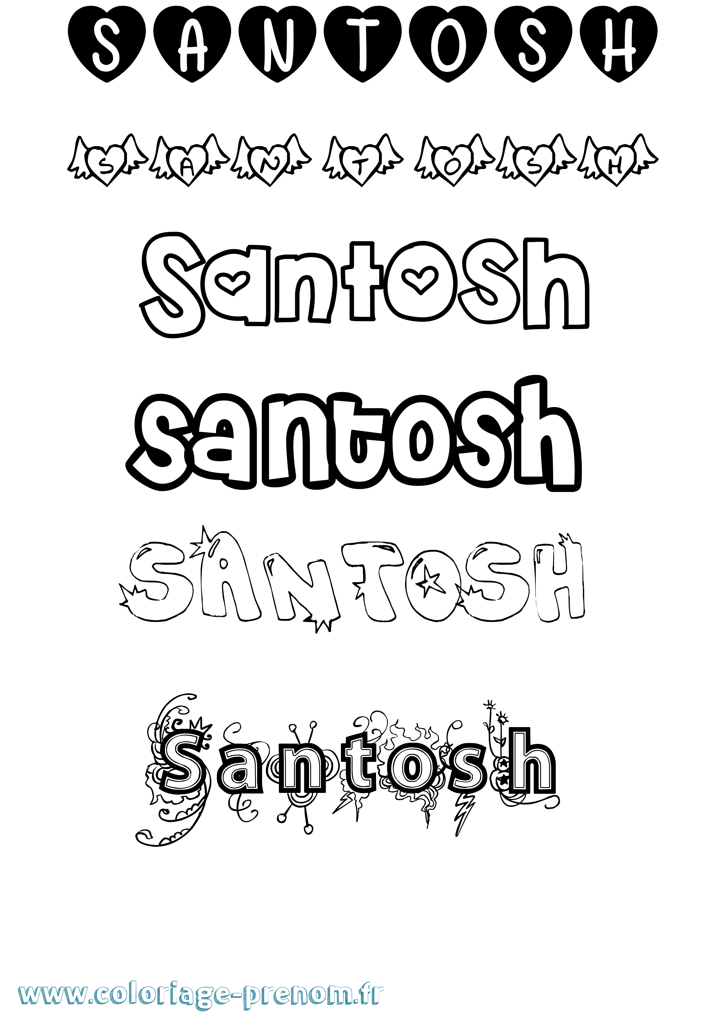 Coloriage prénom Santosh Girly