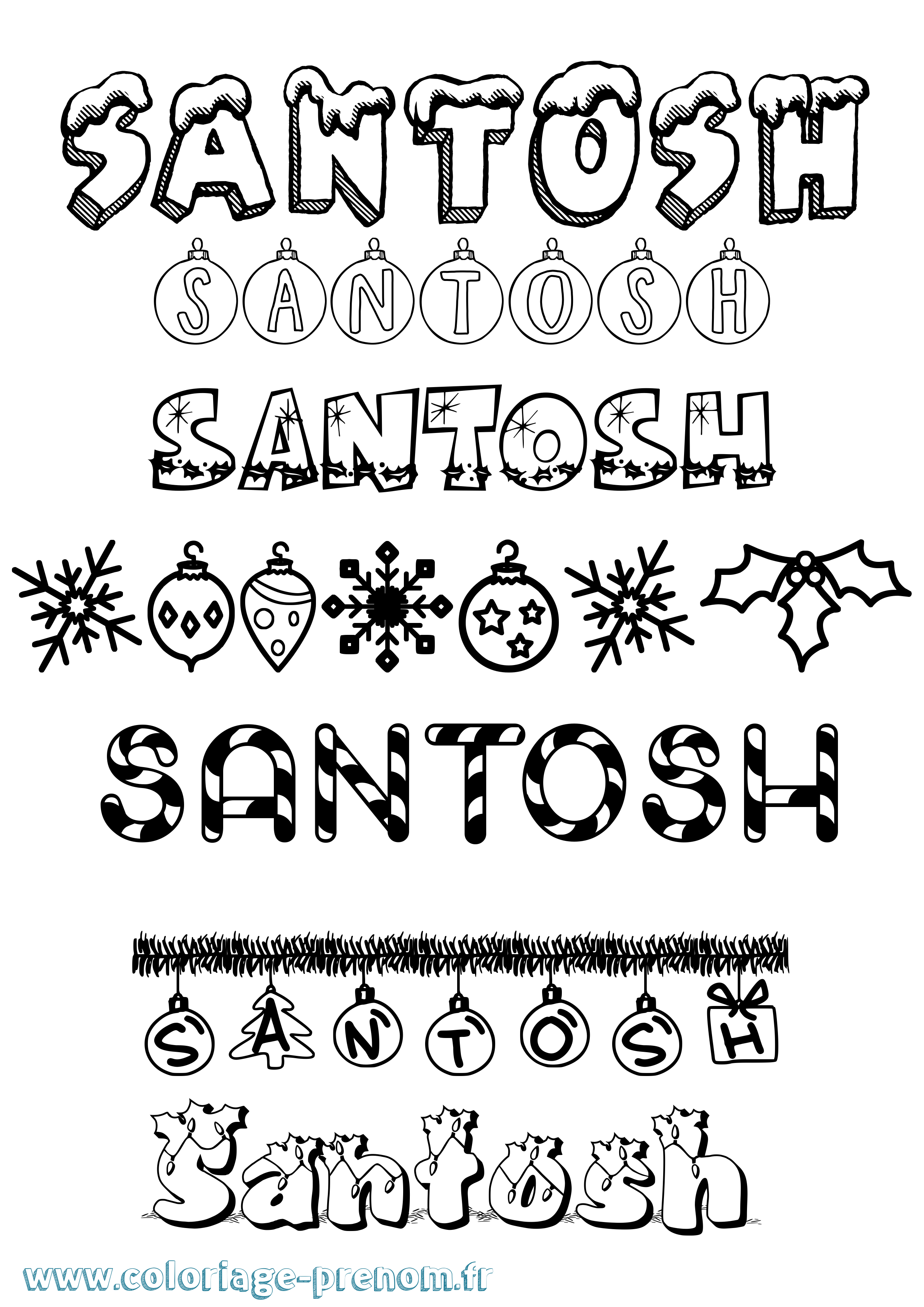 Coloriage prénom Santosh Noël