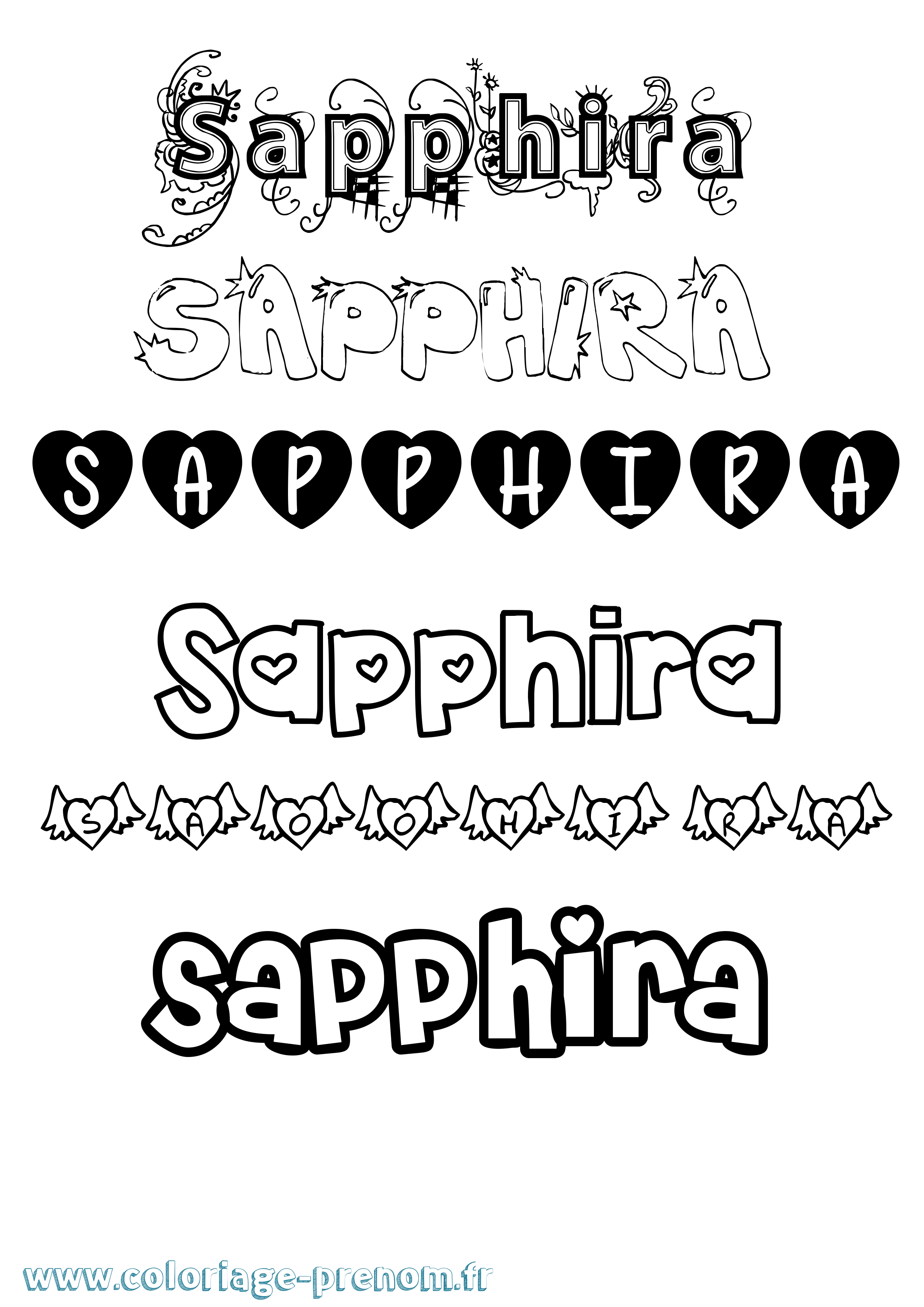 Coloriage Sapphira Girly Coloriage prénom Sapphira Girly