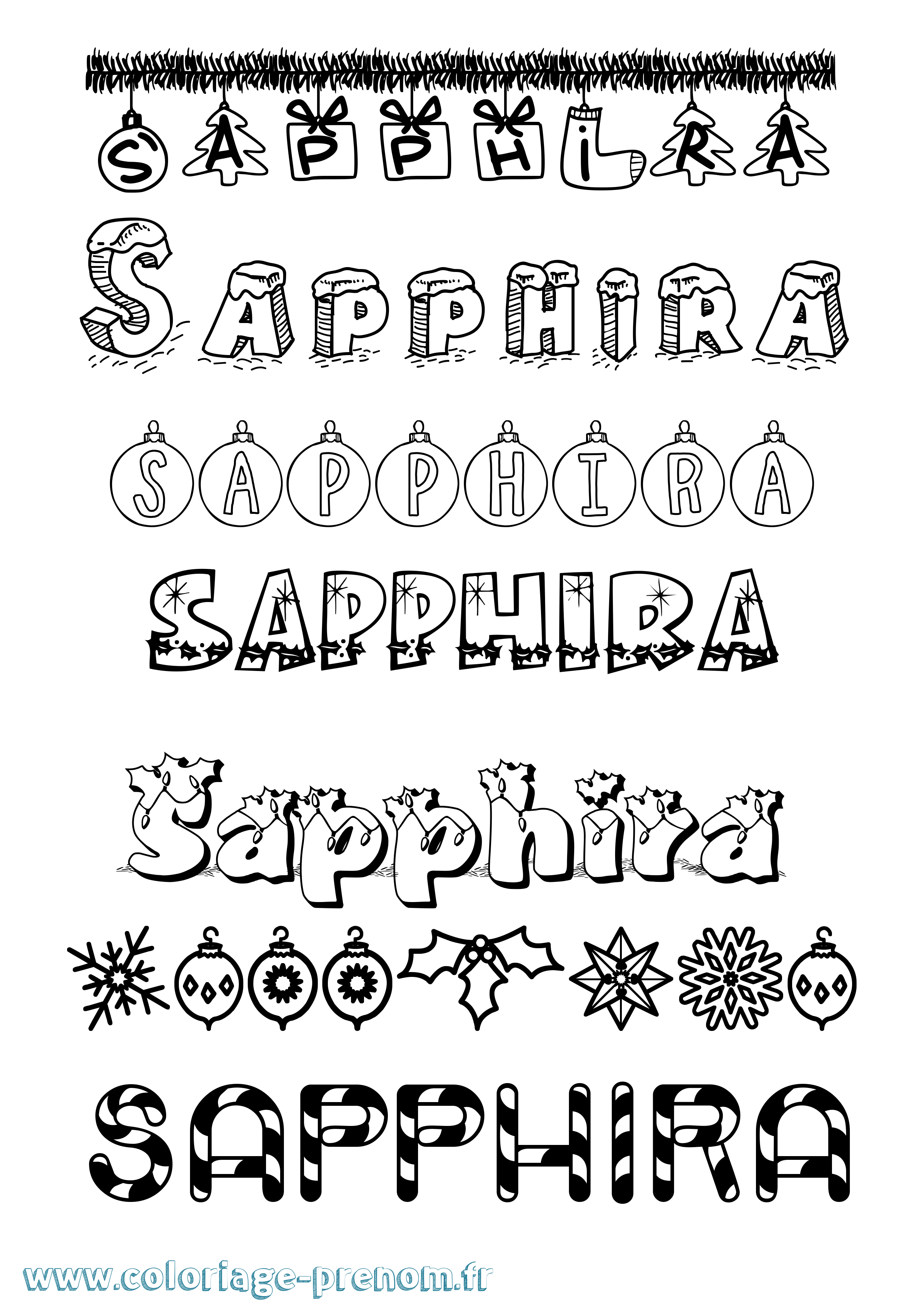 Coloriage Sapphira Noël Coloriage prénom Sapphira Noël