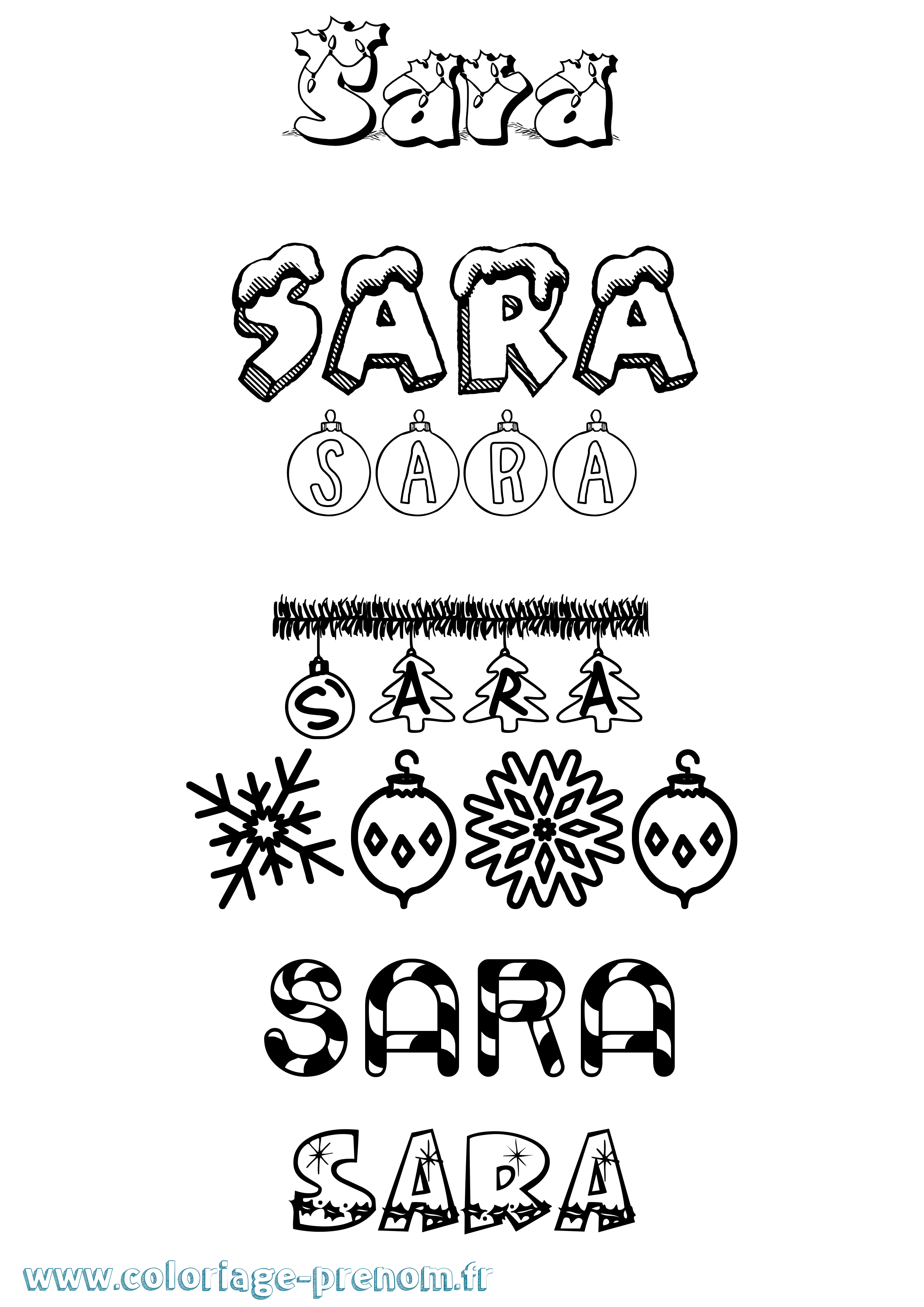 Coloriage prénom Sara Noël