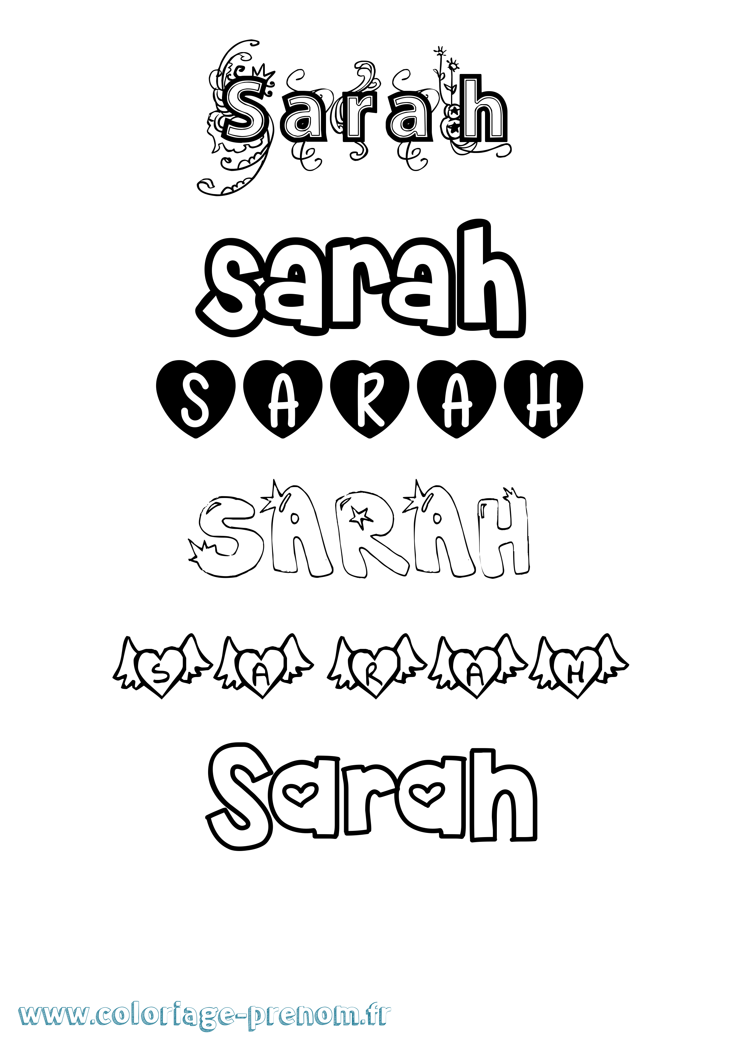 Coloriage prénom Sarah Girly