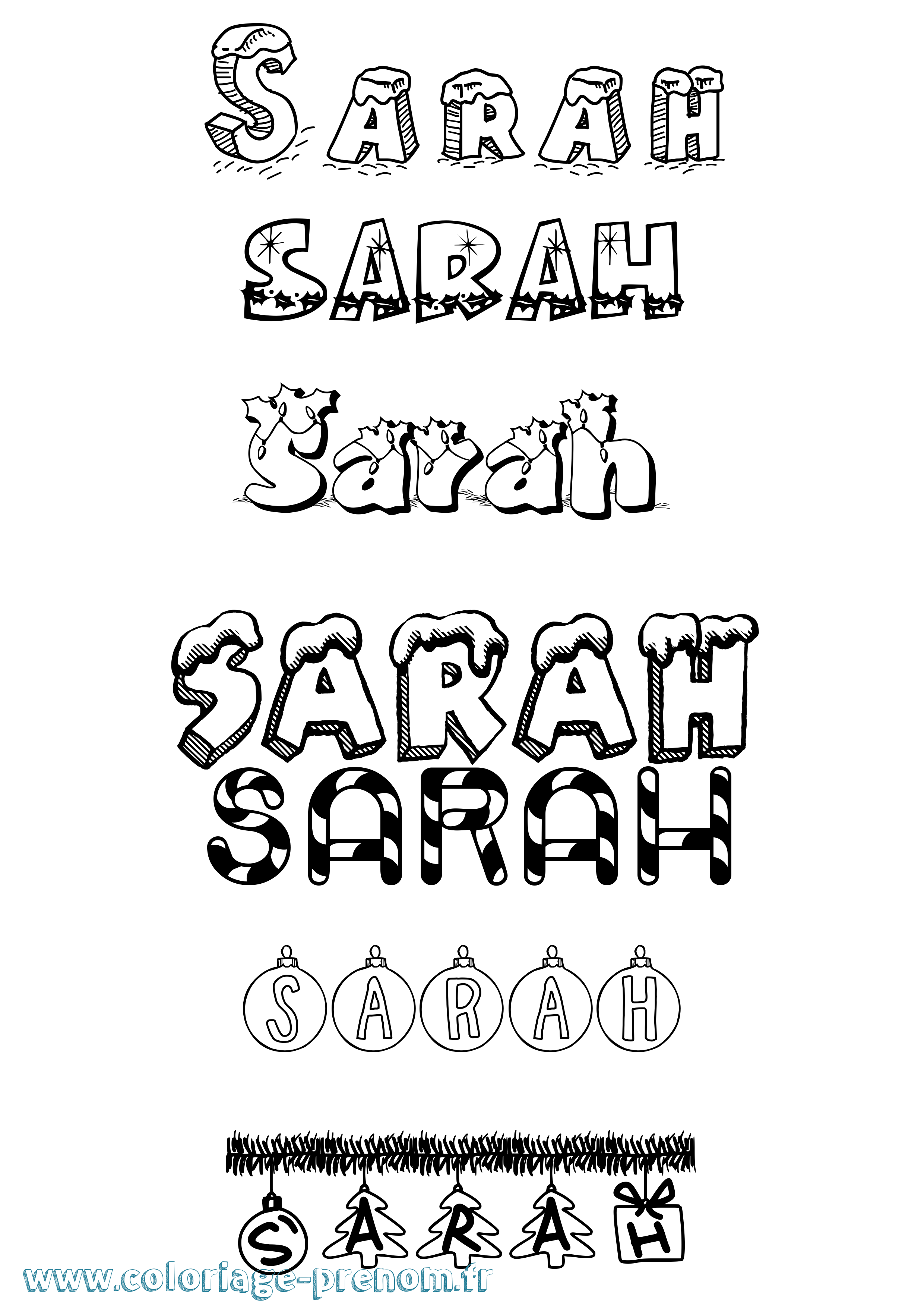 Coloriage prénom Sarah Noël