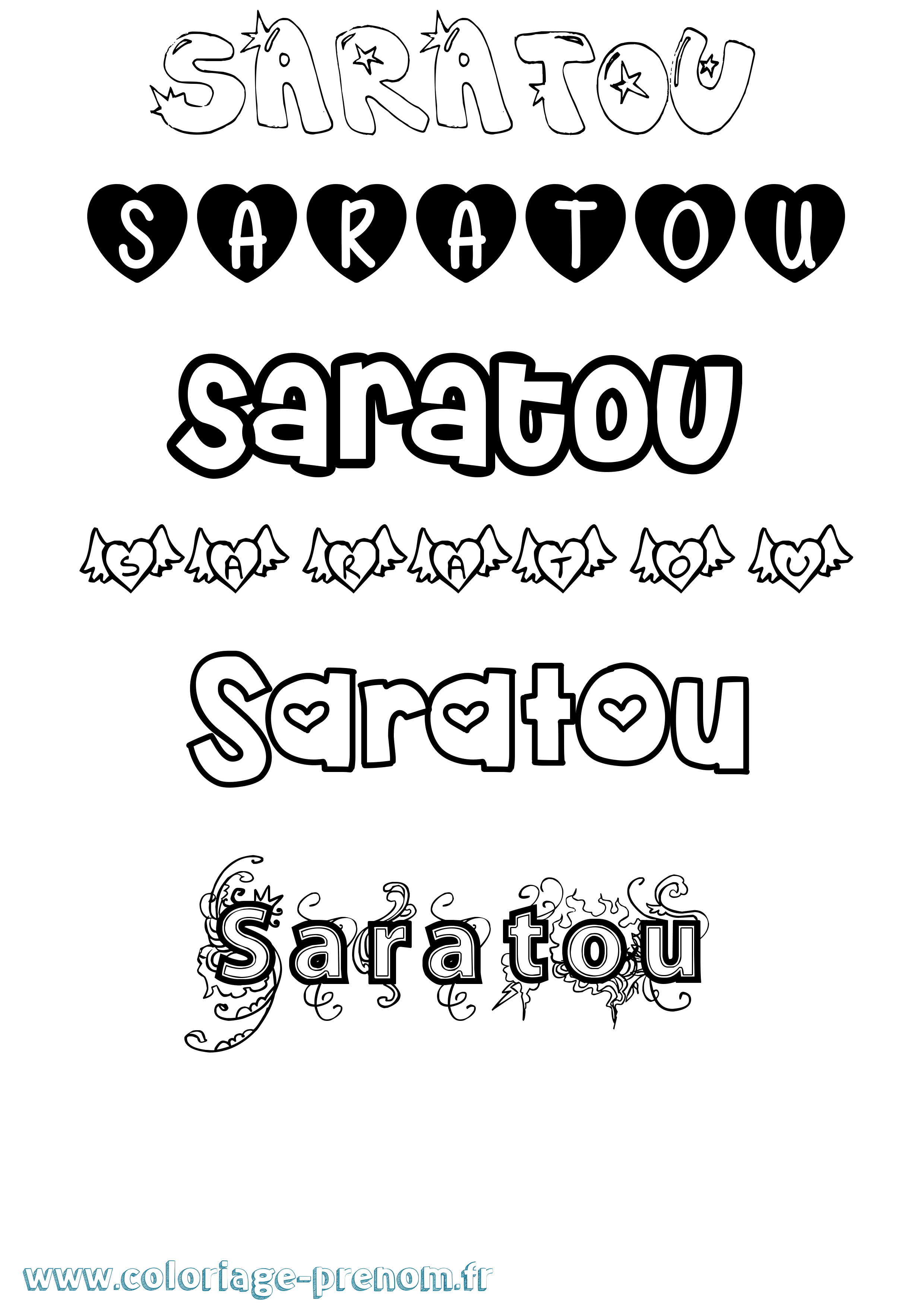 Coloriage prénom Saratou Girly