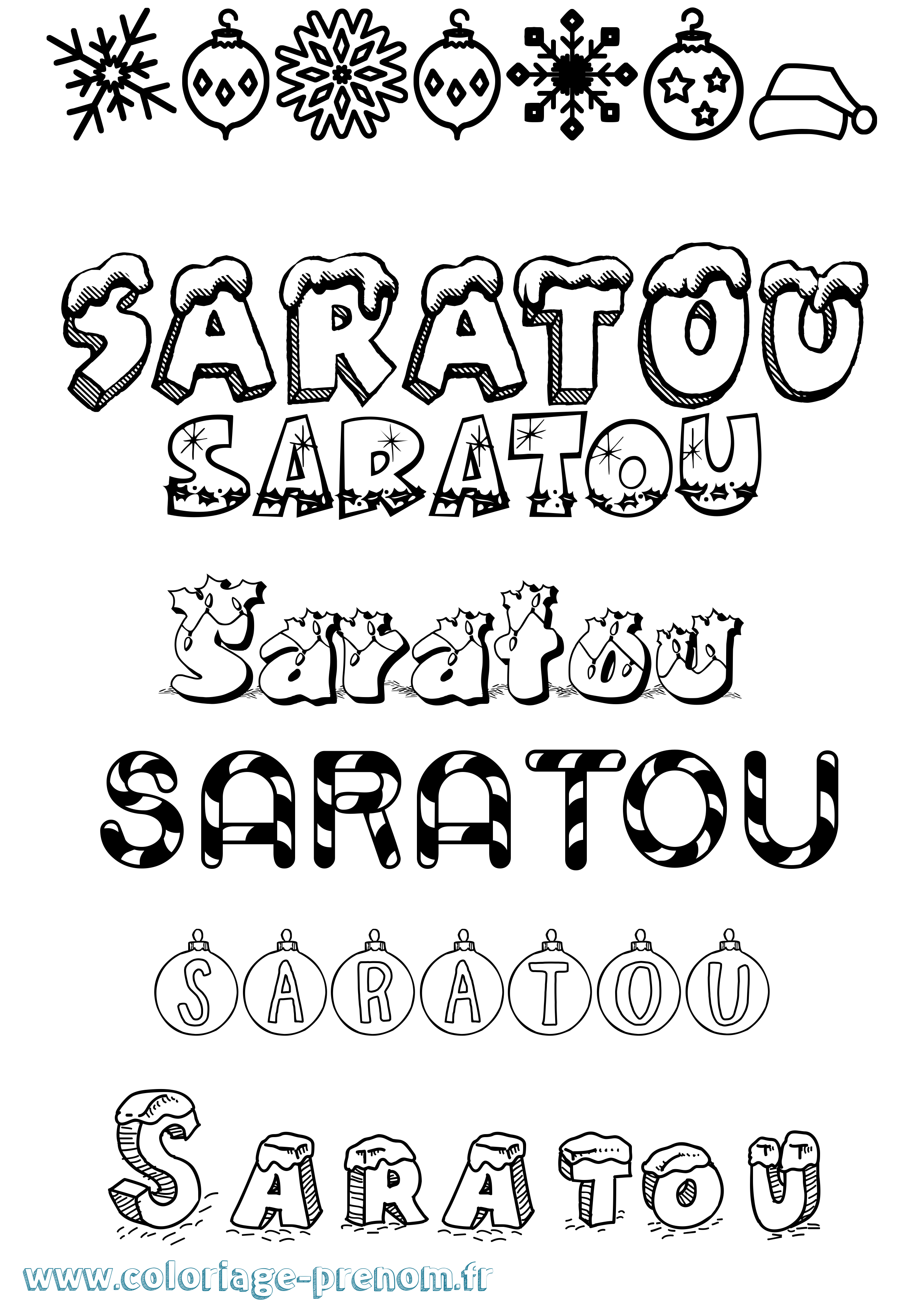 Coloriage prénom Saratou Noël
