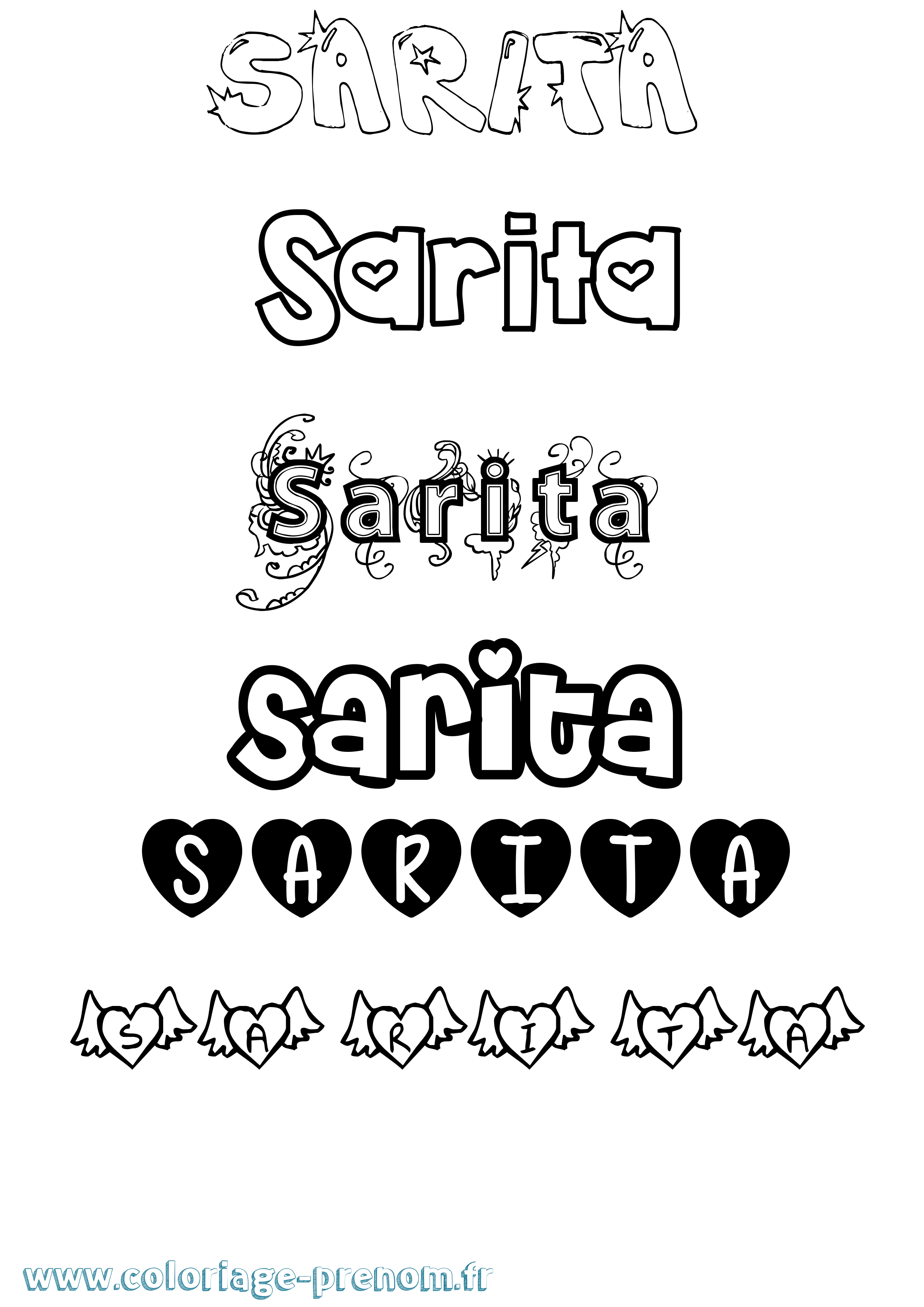 Coloriage prénom Sarita Girly