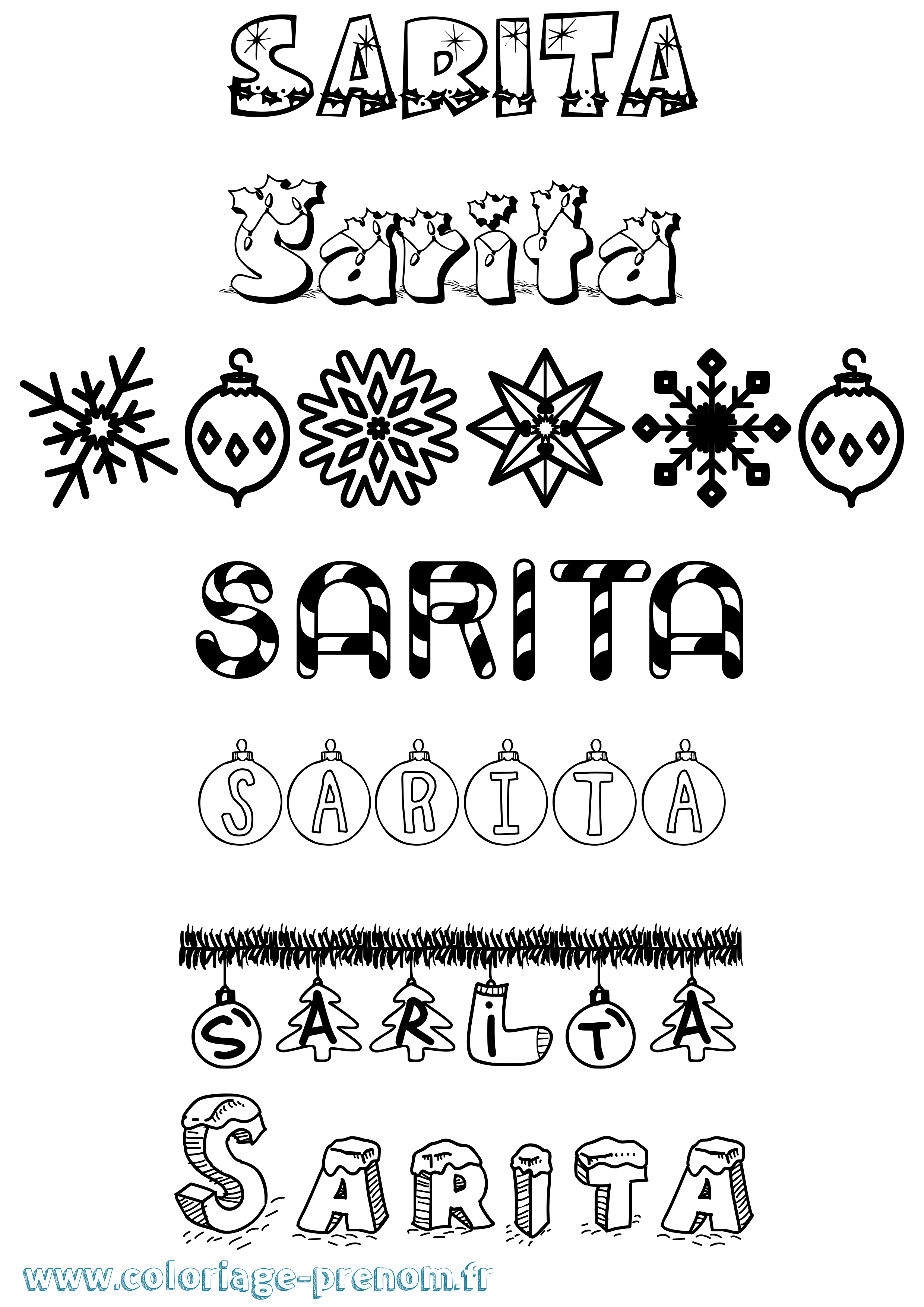 Coloriage prénom Sarita Noël