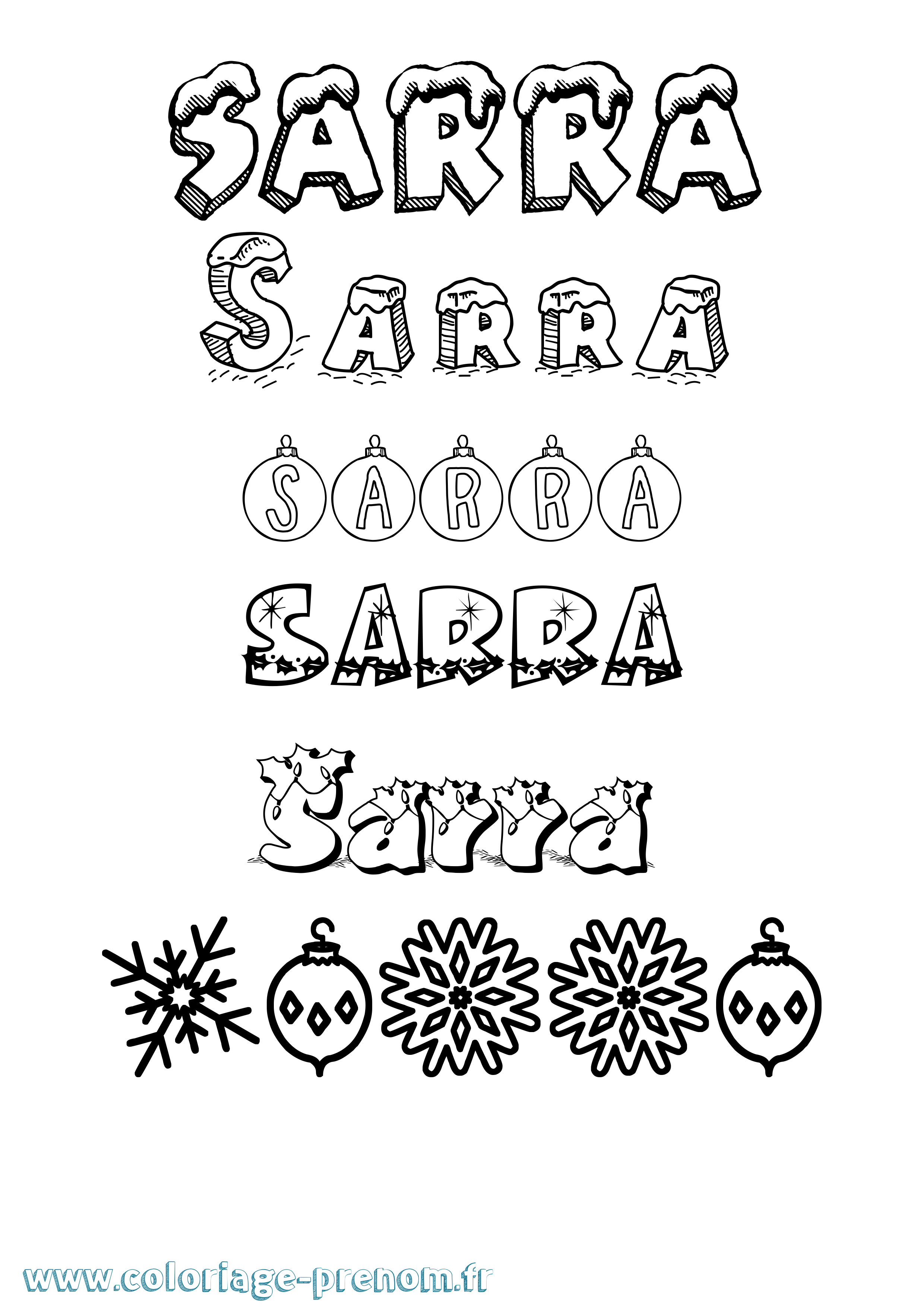 Coloriage prénom Sarra Noël