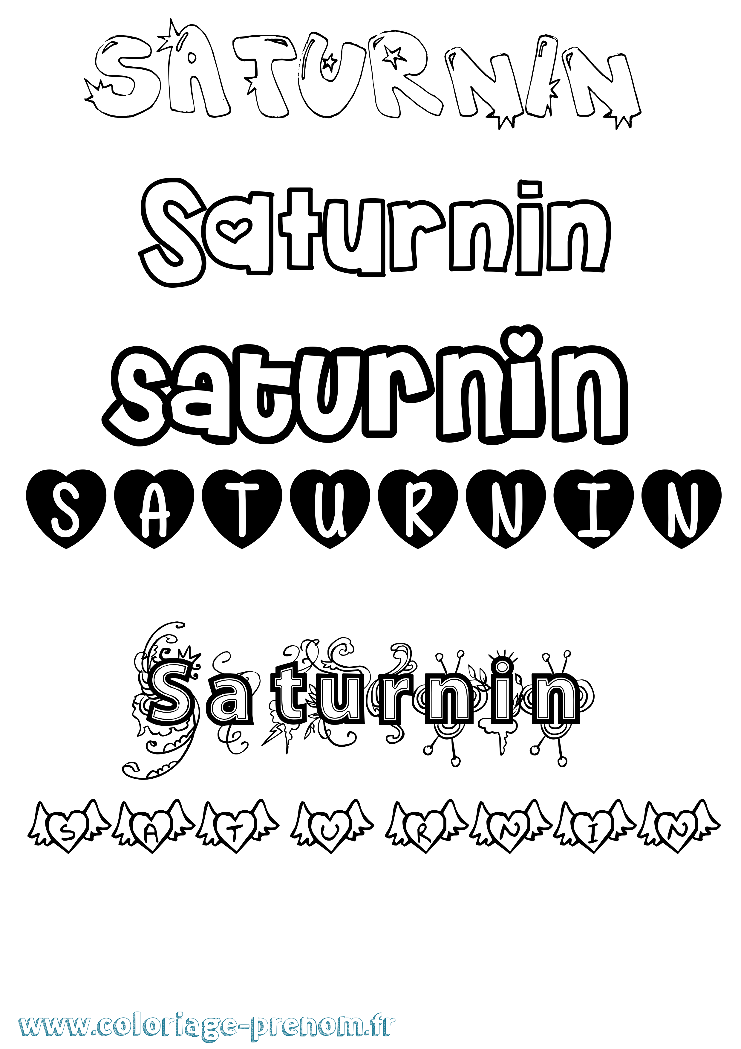 Coloriage prénom Saturnin Girly