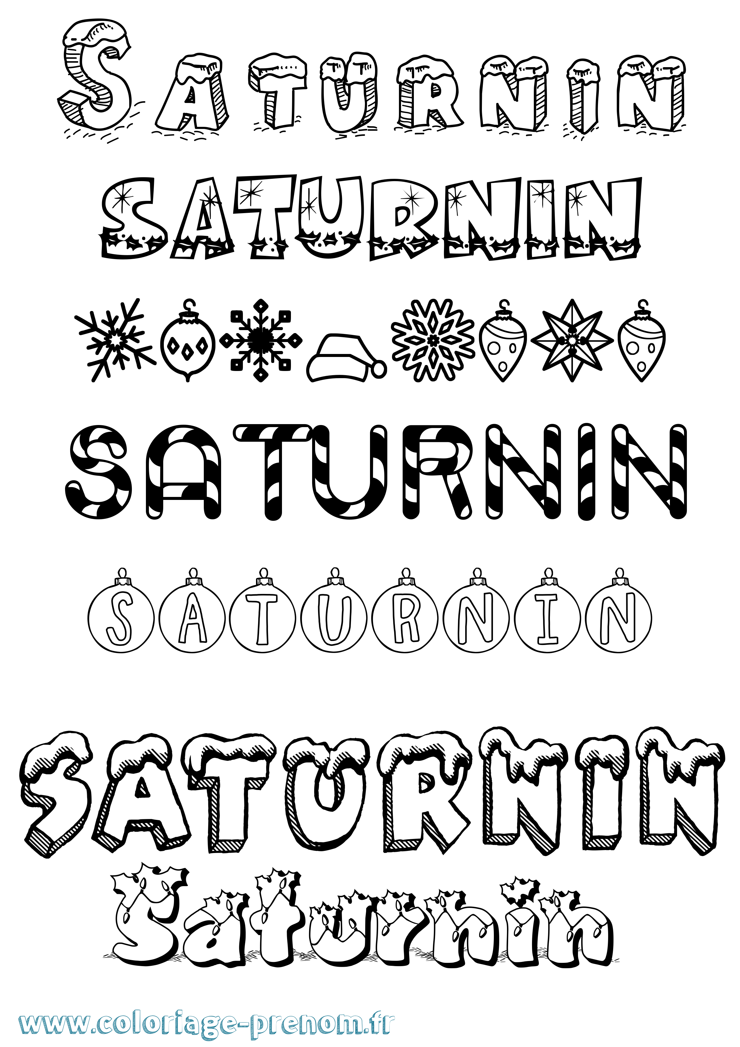 Coloriage prénom Saturnin Noël