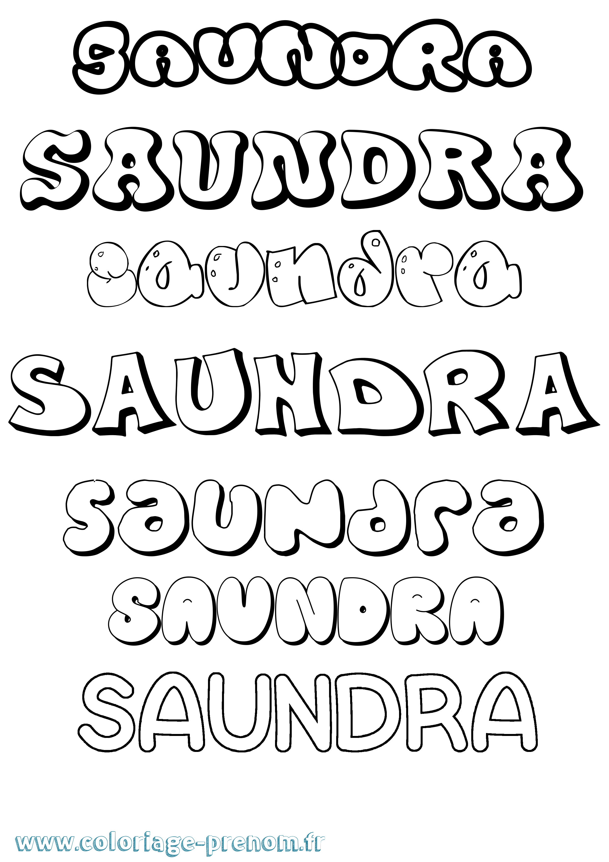 Coloriage prénom Saundra Bubble