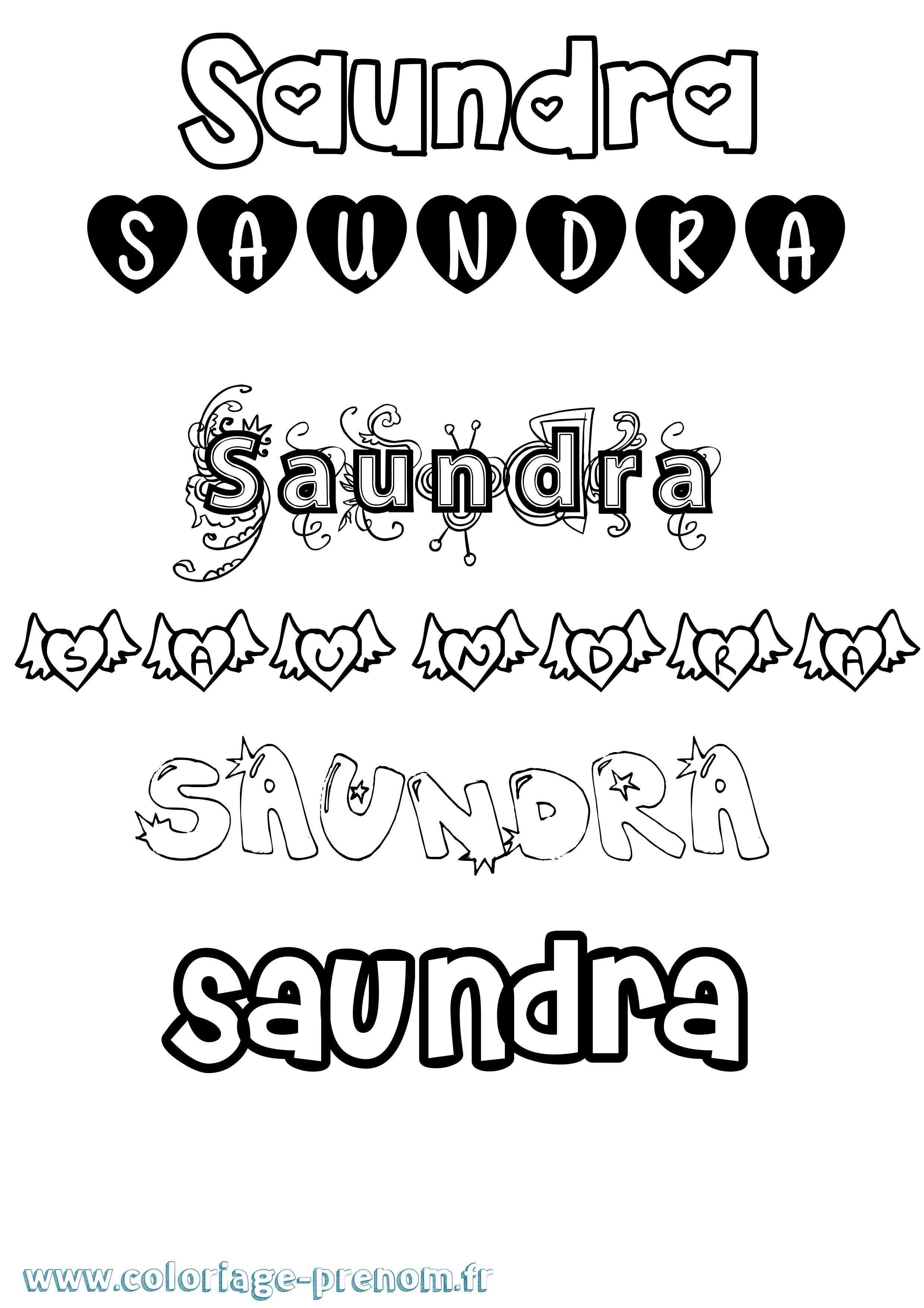 Coloriage prénom Saundra Girly