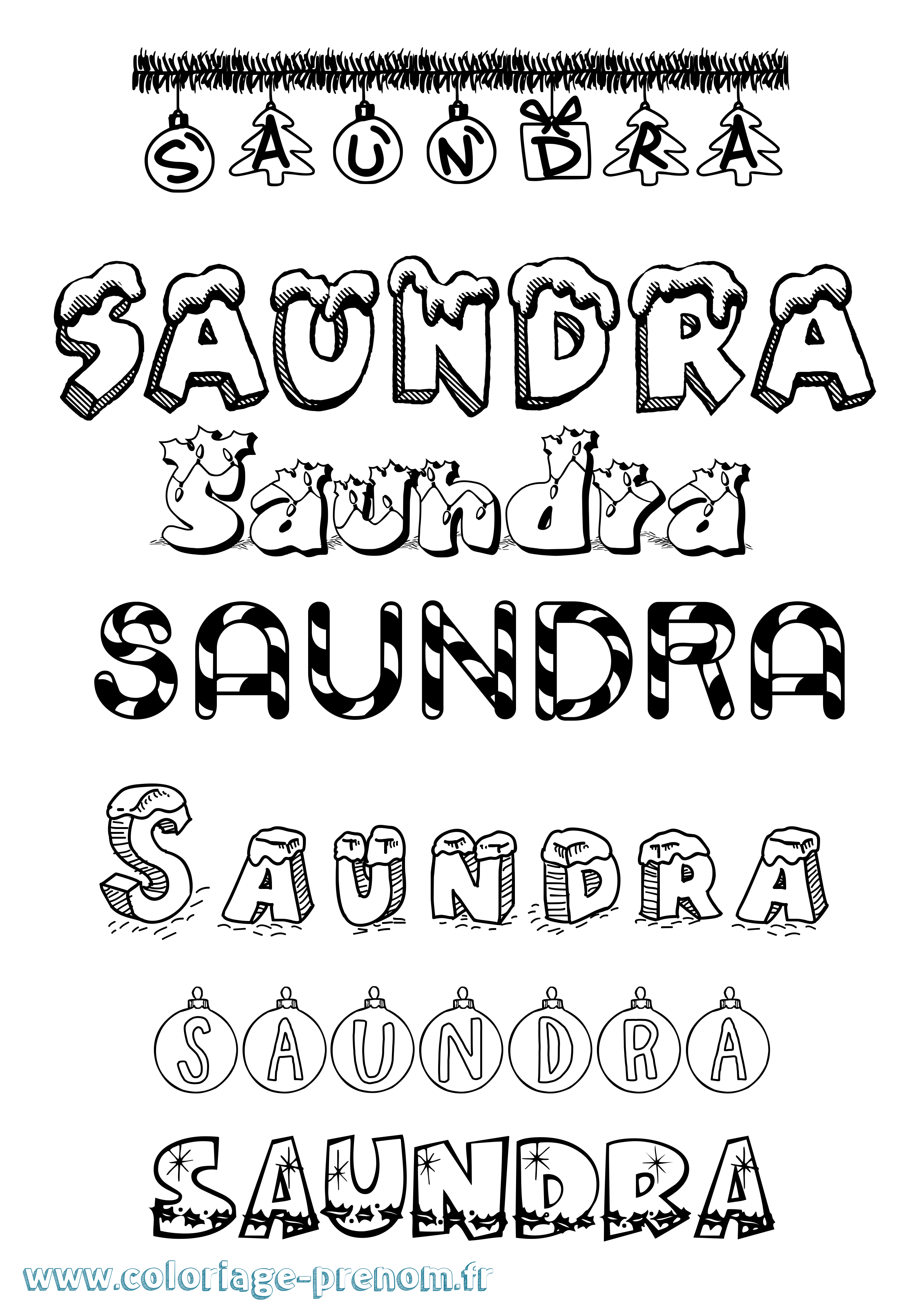 Coloriage prénom Saundra Noël