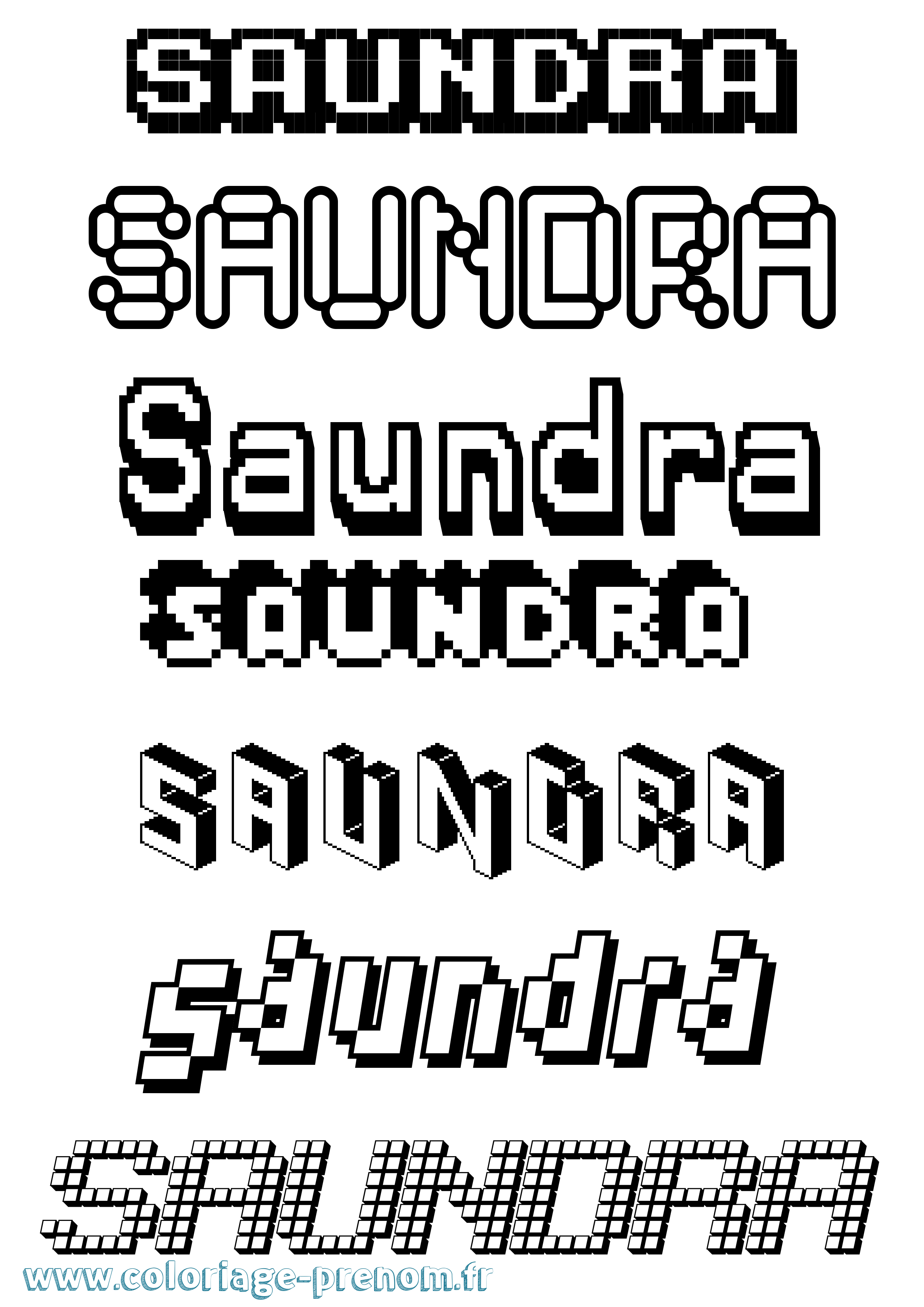 Coloriage prénom Saundra Pixel