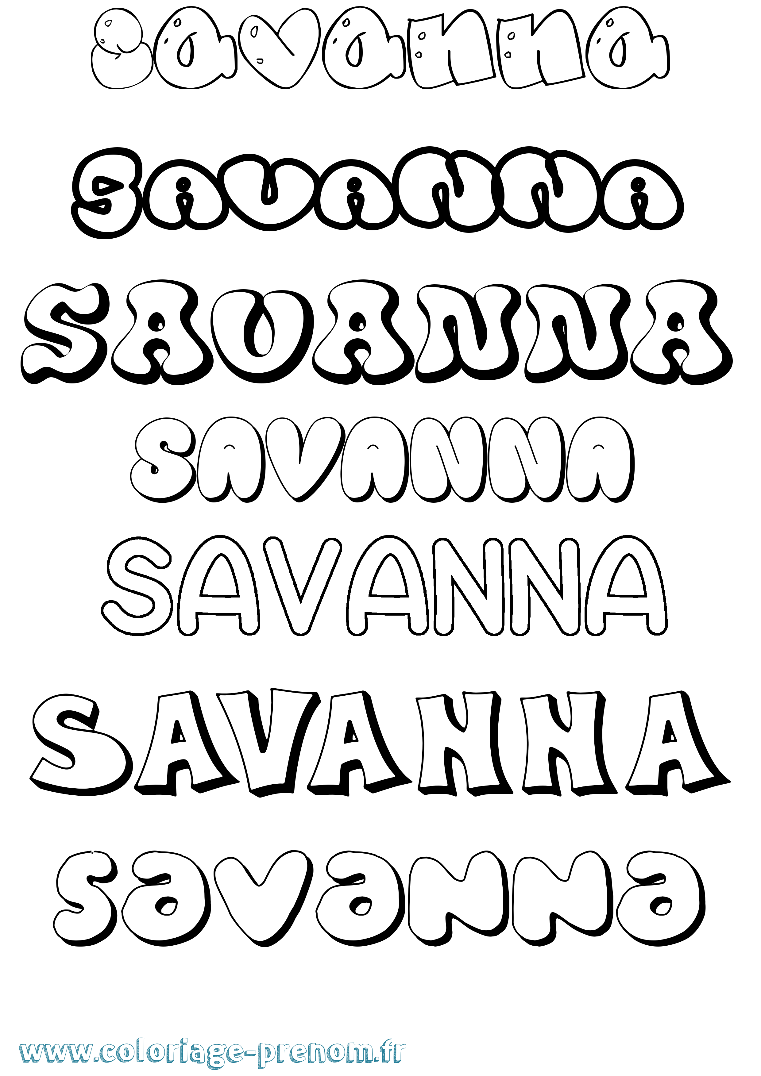 Coloriage prénom Savanna Bubble