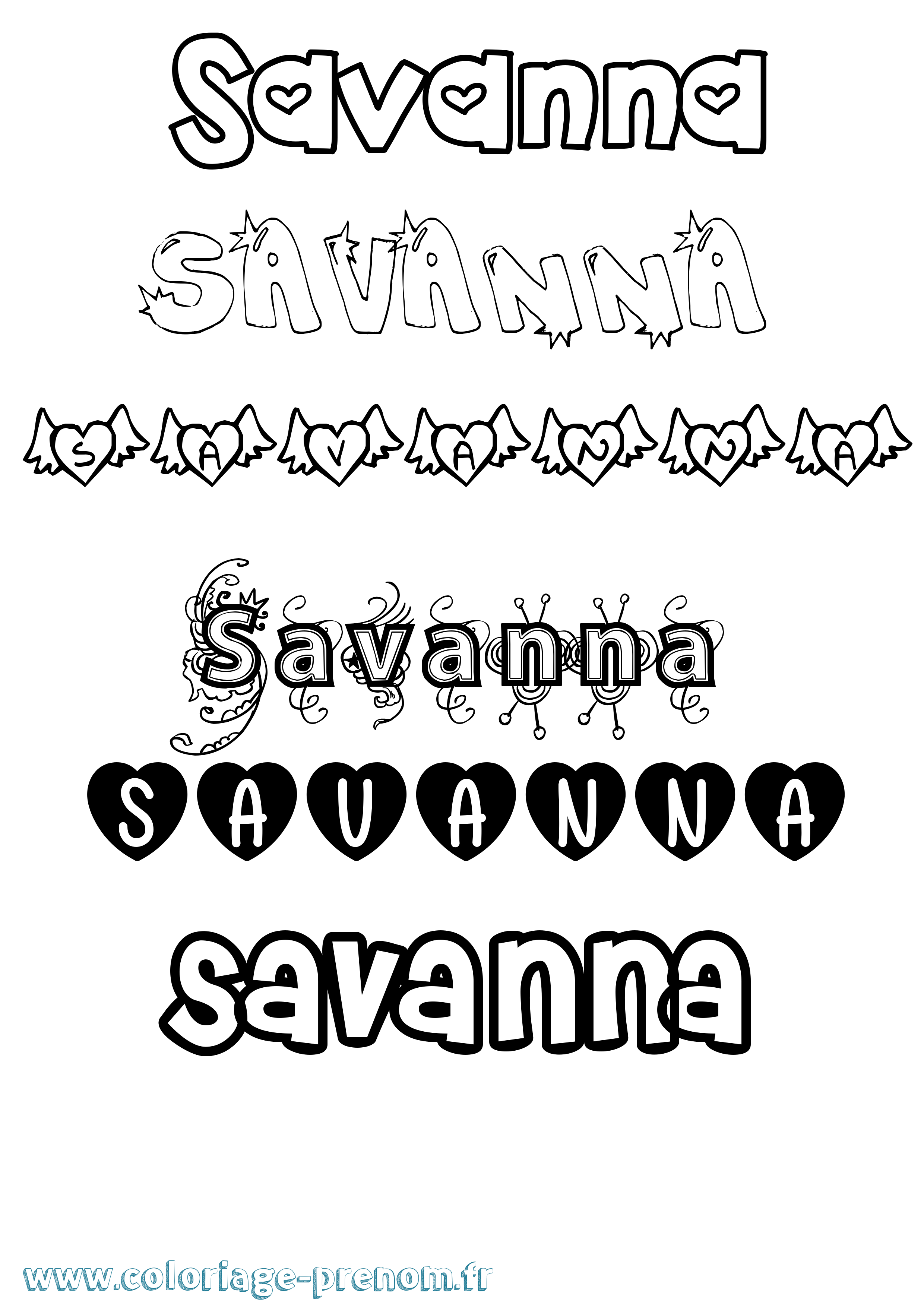 Coloriage prénom Savanna Girly