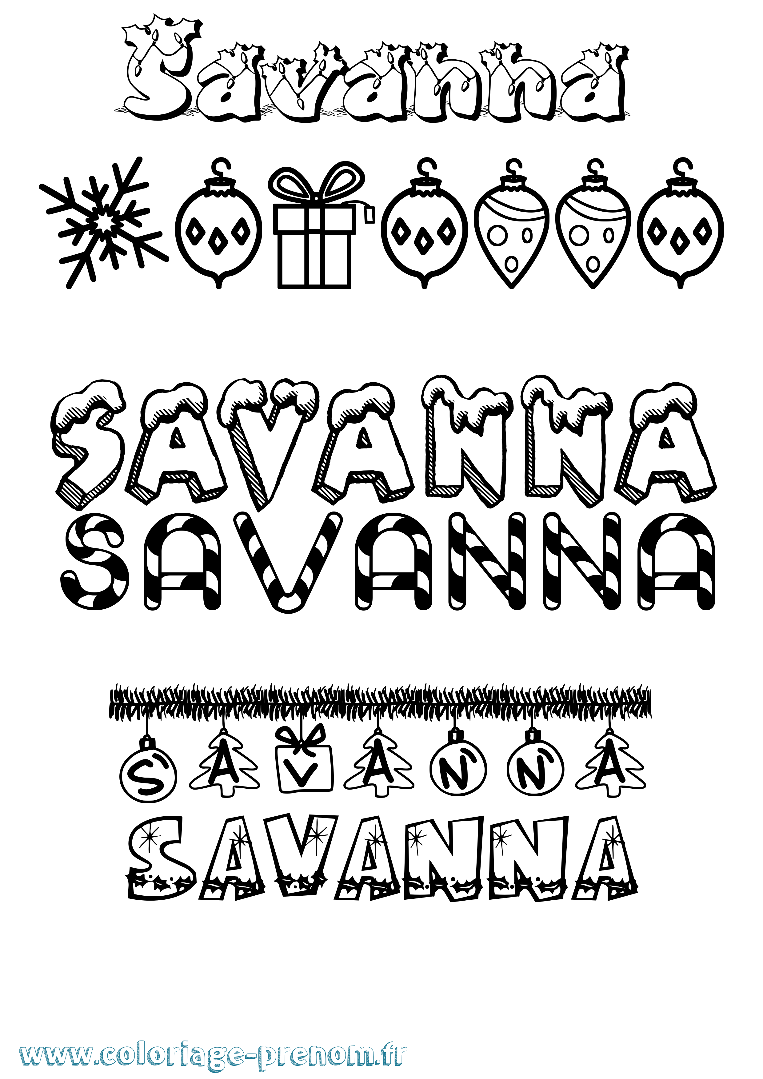 Coloriage prénom Savanna Noël
