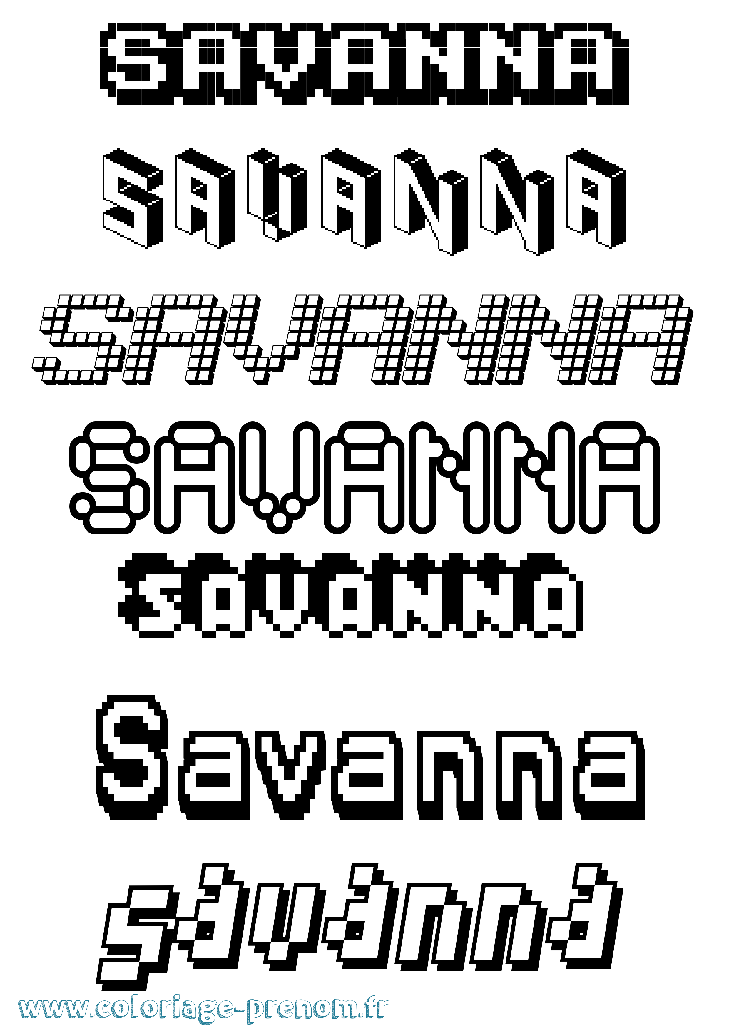 Coloriage prénom Savanna Pixel