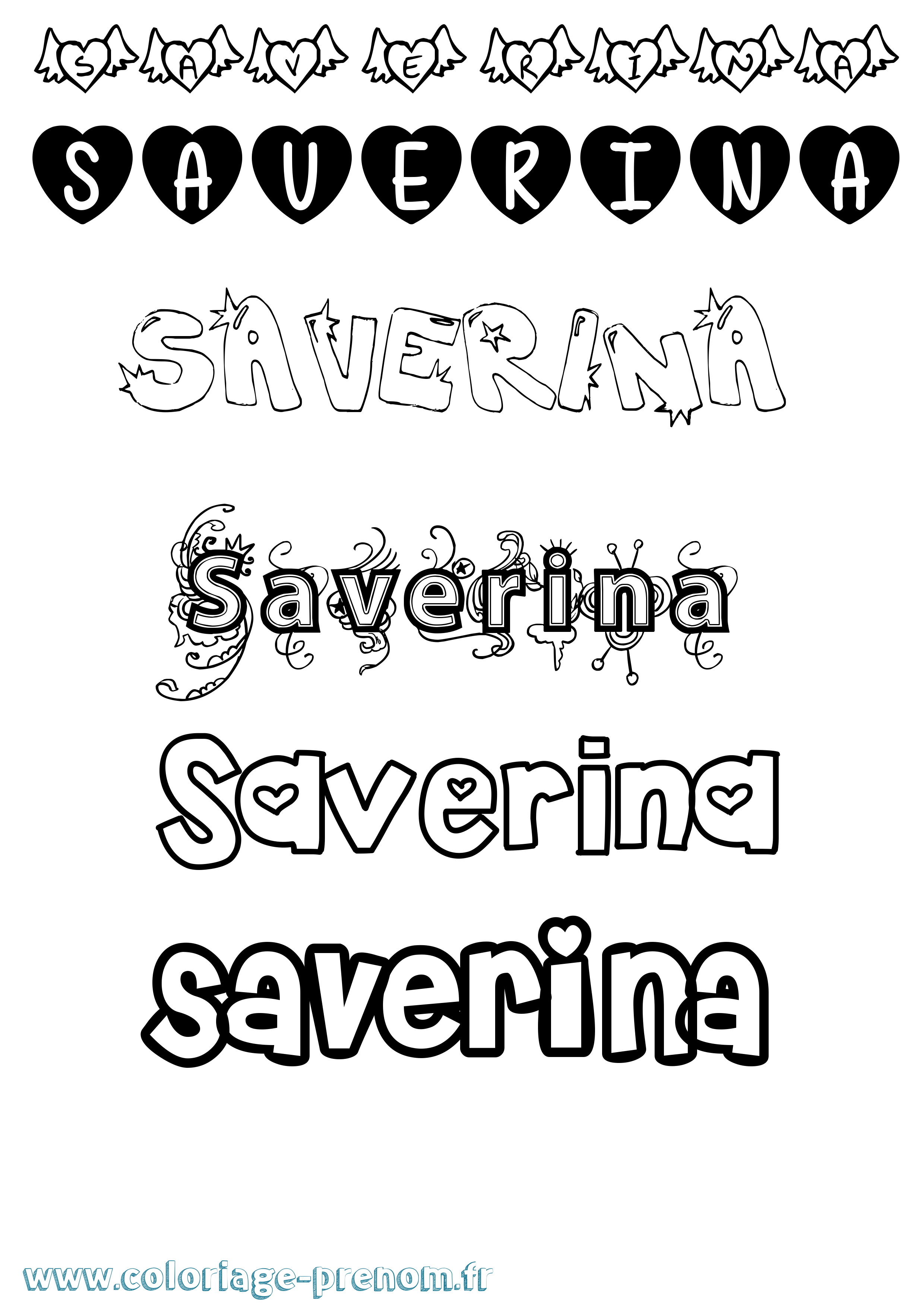 Coloriage prénom Saverina Girly