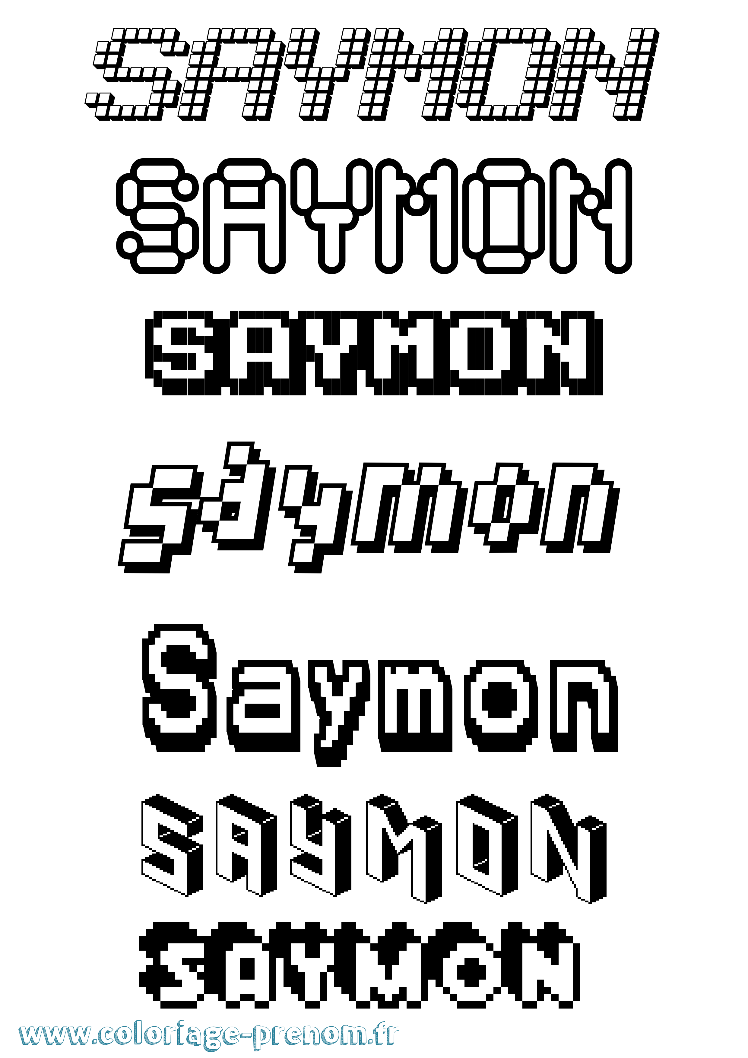Coloriage prénom Saymon Pixel
