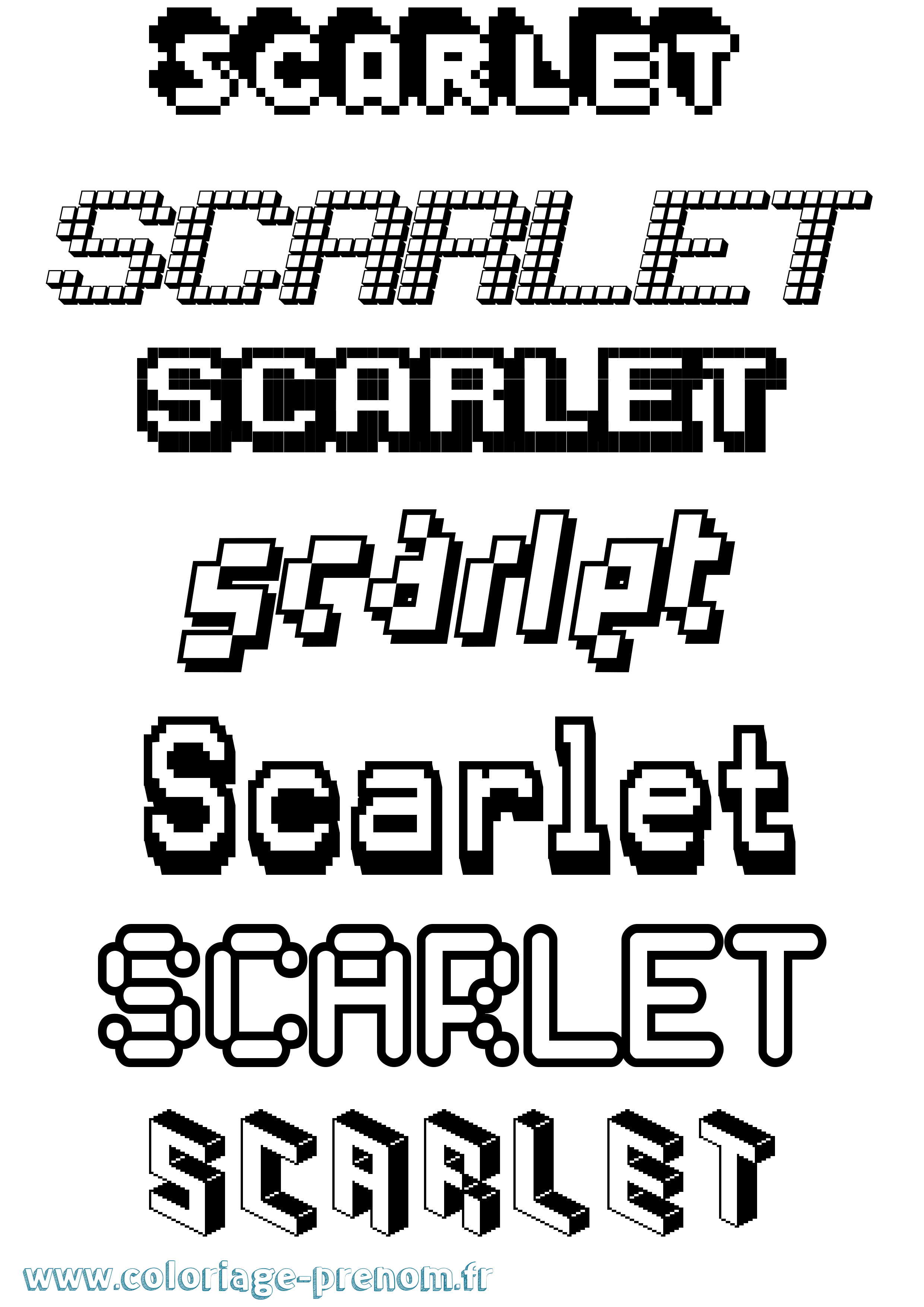 Coloriage prénom Scarlet Pixel