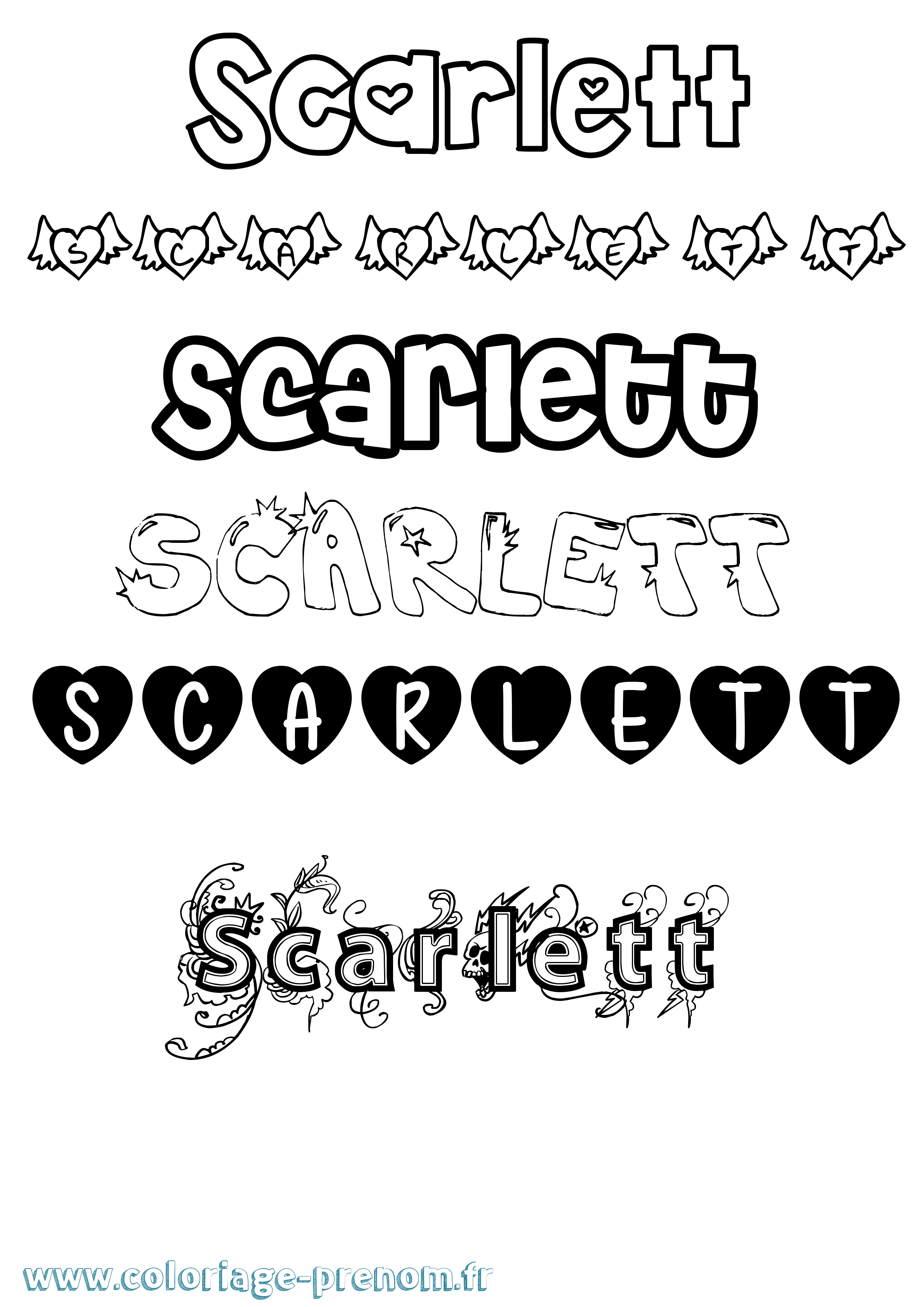 Coloriage prénom Scarlett Girly