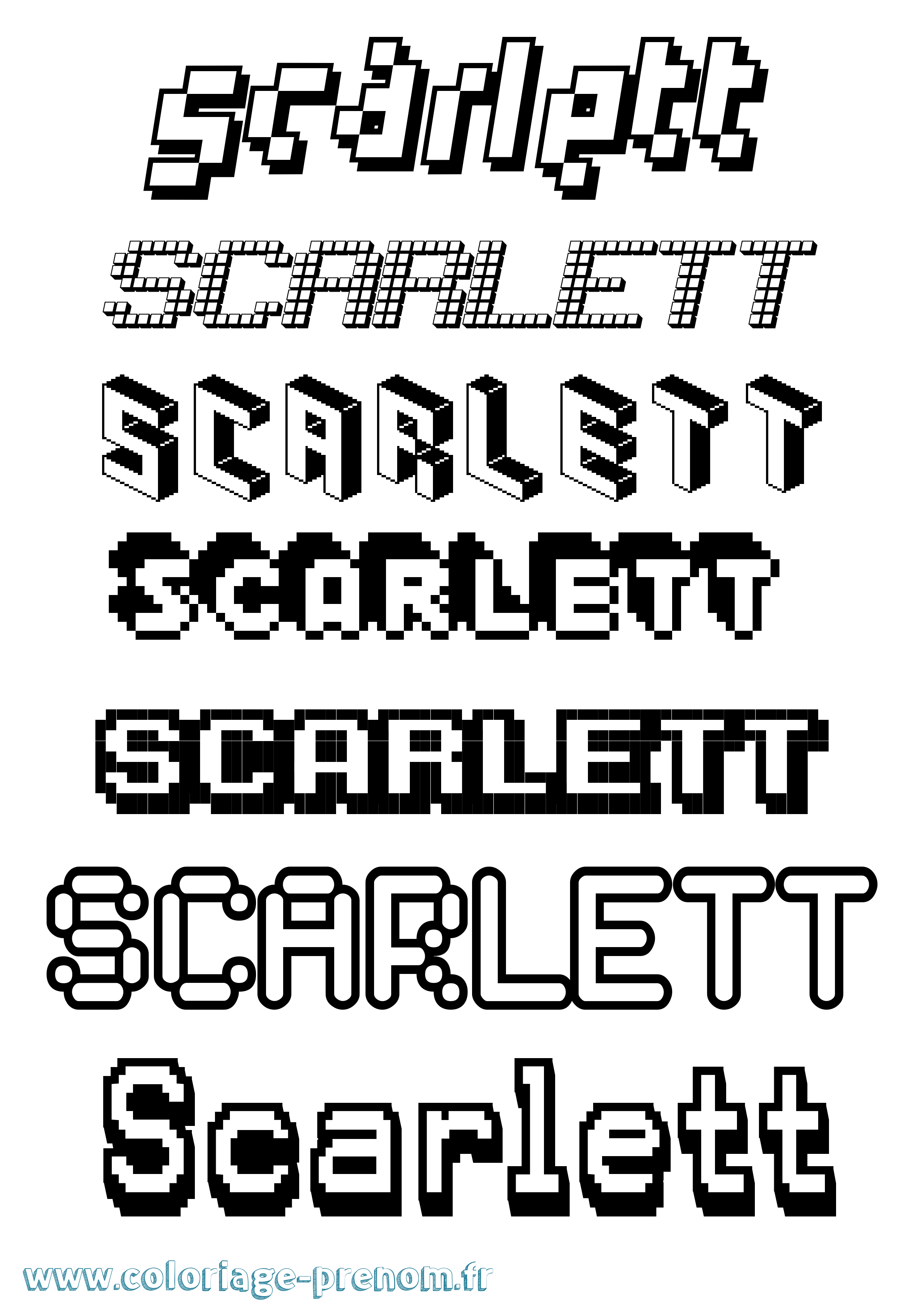 Coloriage prénom Scarlett Pixel