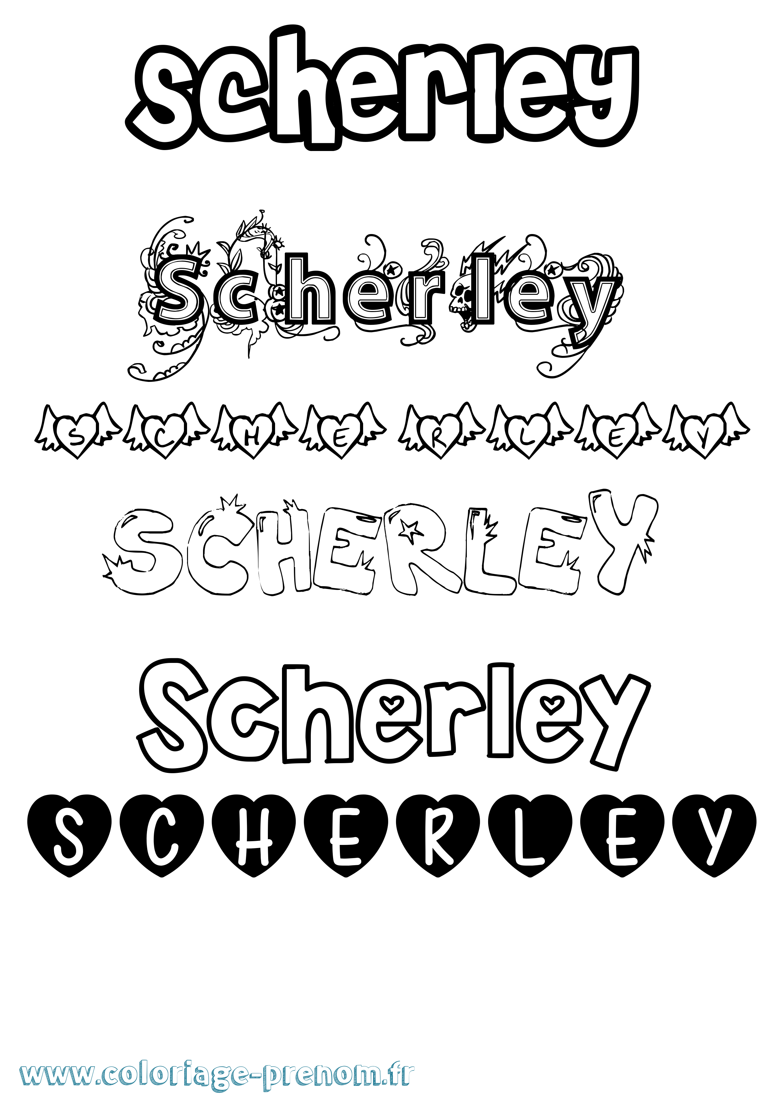 Coloriage prénom Scherley Girly