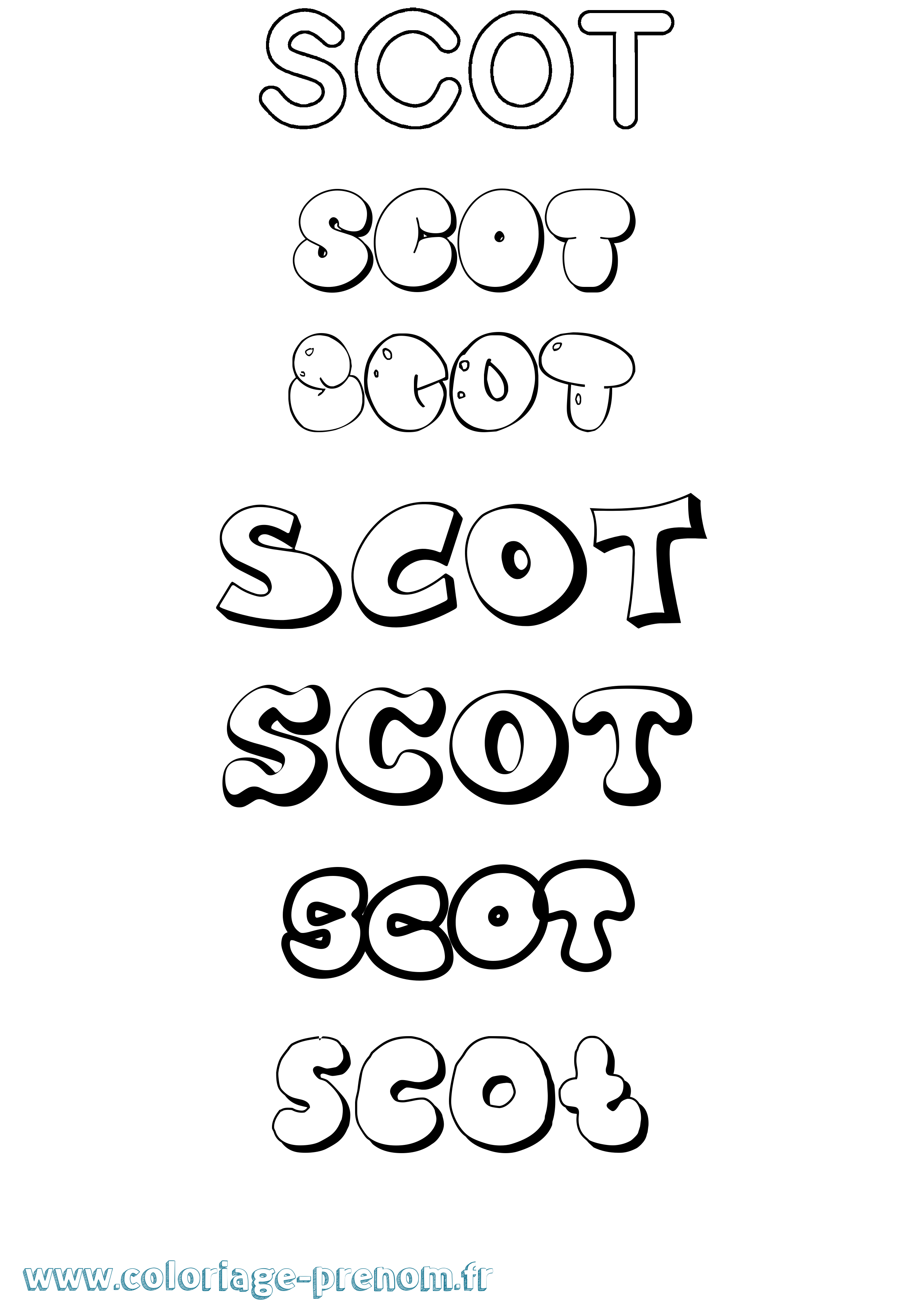 Coloriage prénom Scot Bubble