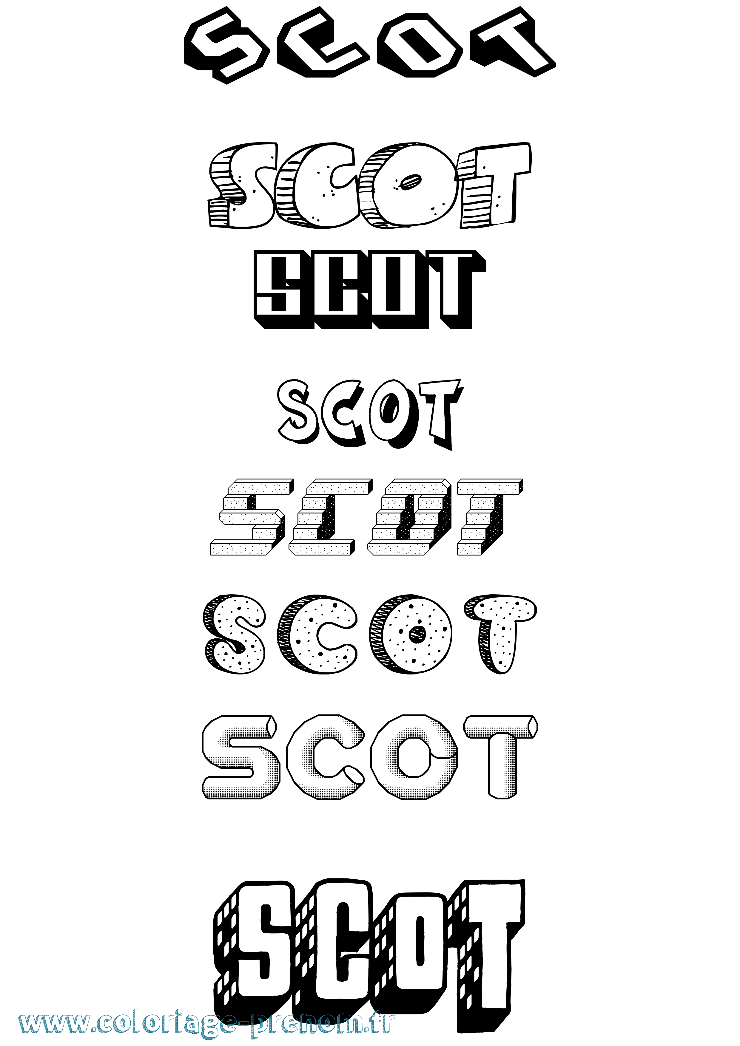 Coloriage Scot Effet 3D Coloriage prénom Scot Effet 3D